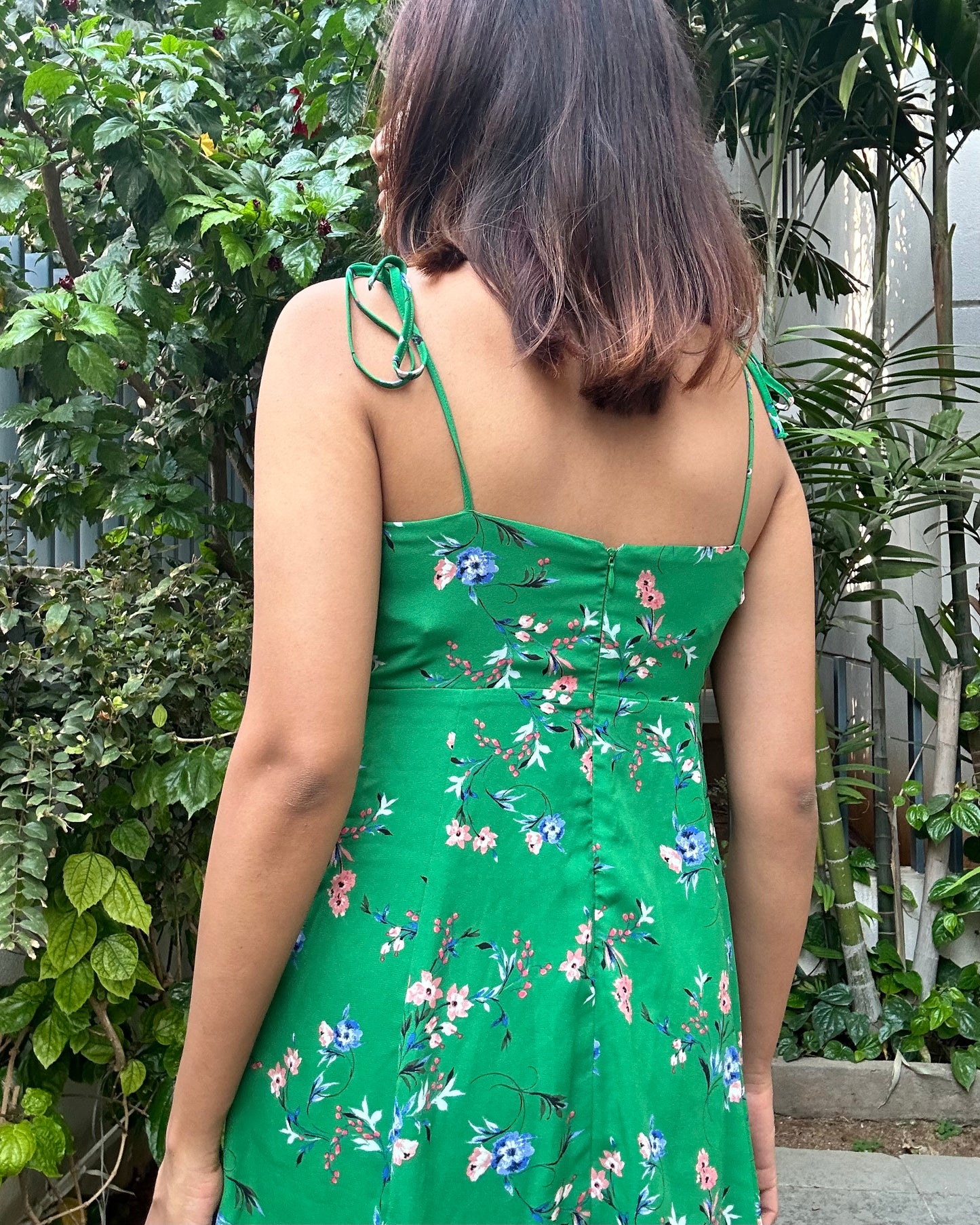 Green floral skater dress