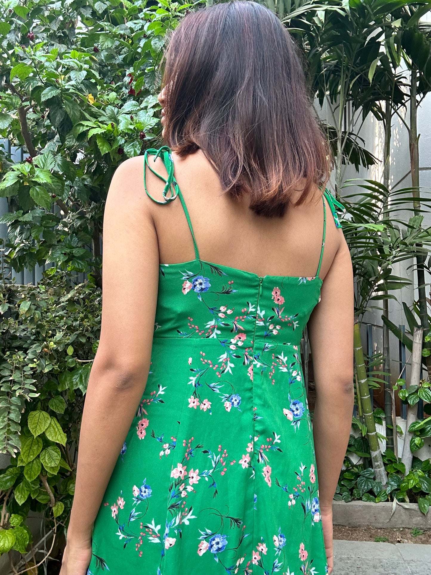 Green floral skater dress