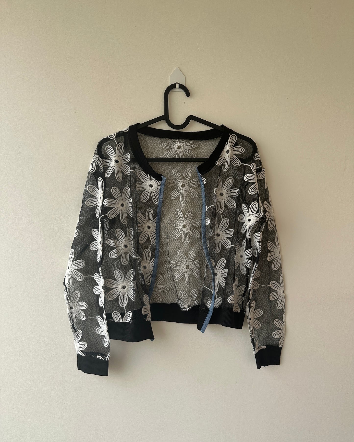 Black sheer floral overcoat