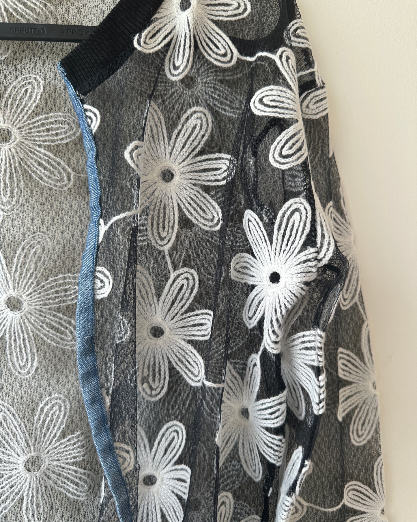 Black sheer floral overcoat