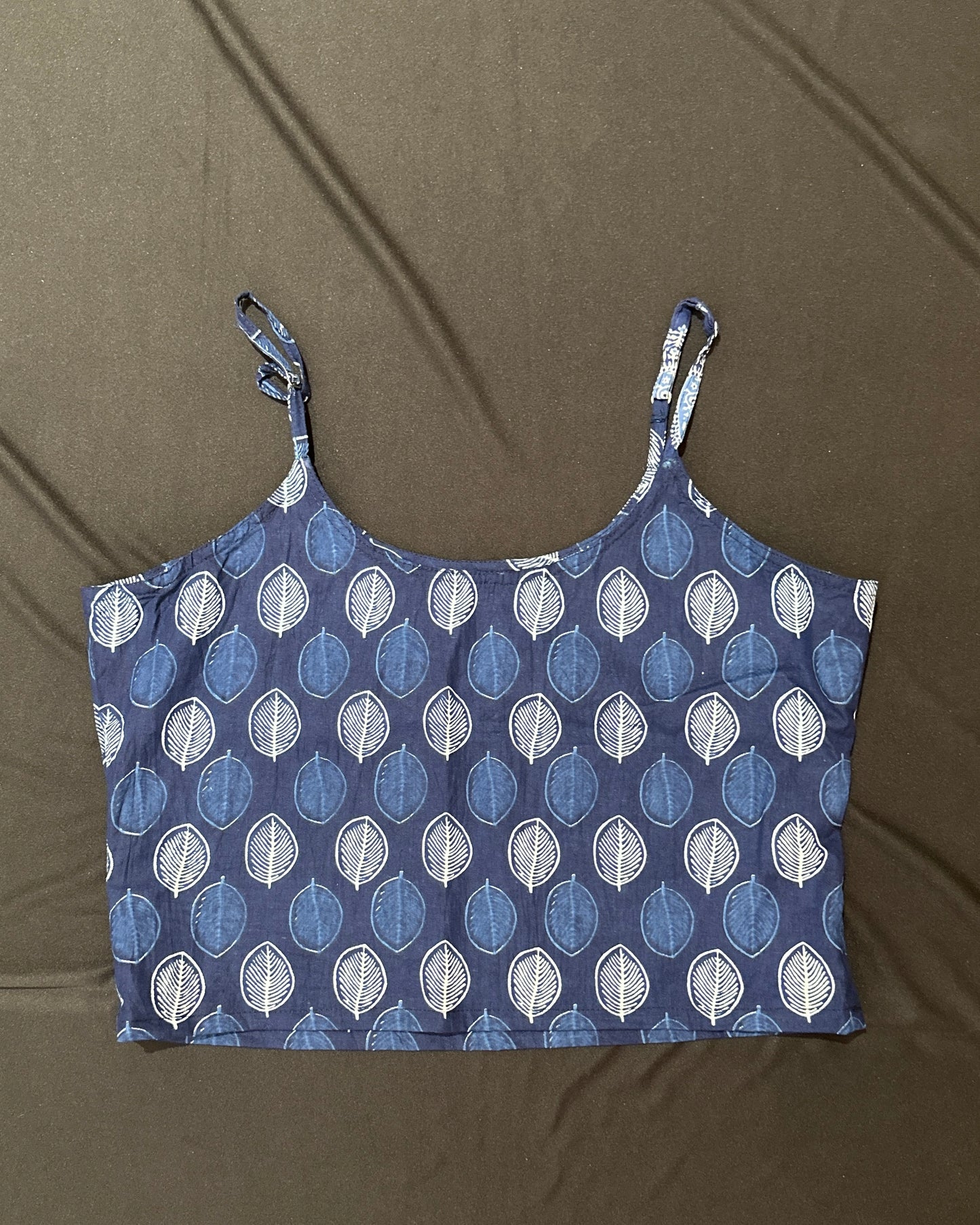 Blue handblock print cotton crop top
