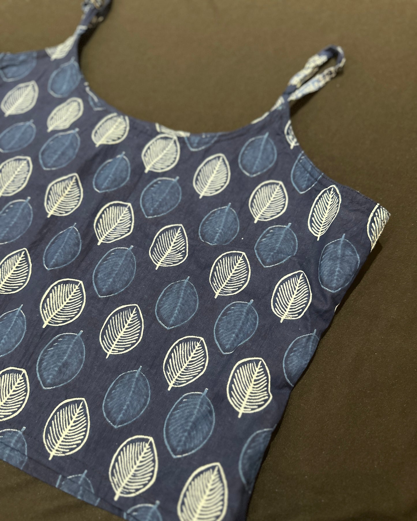 Blue handblock print cotton crop top