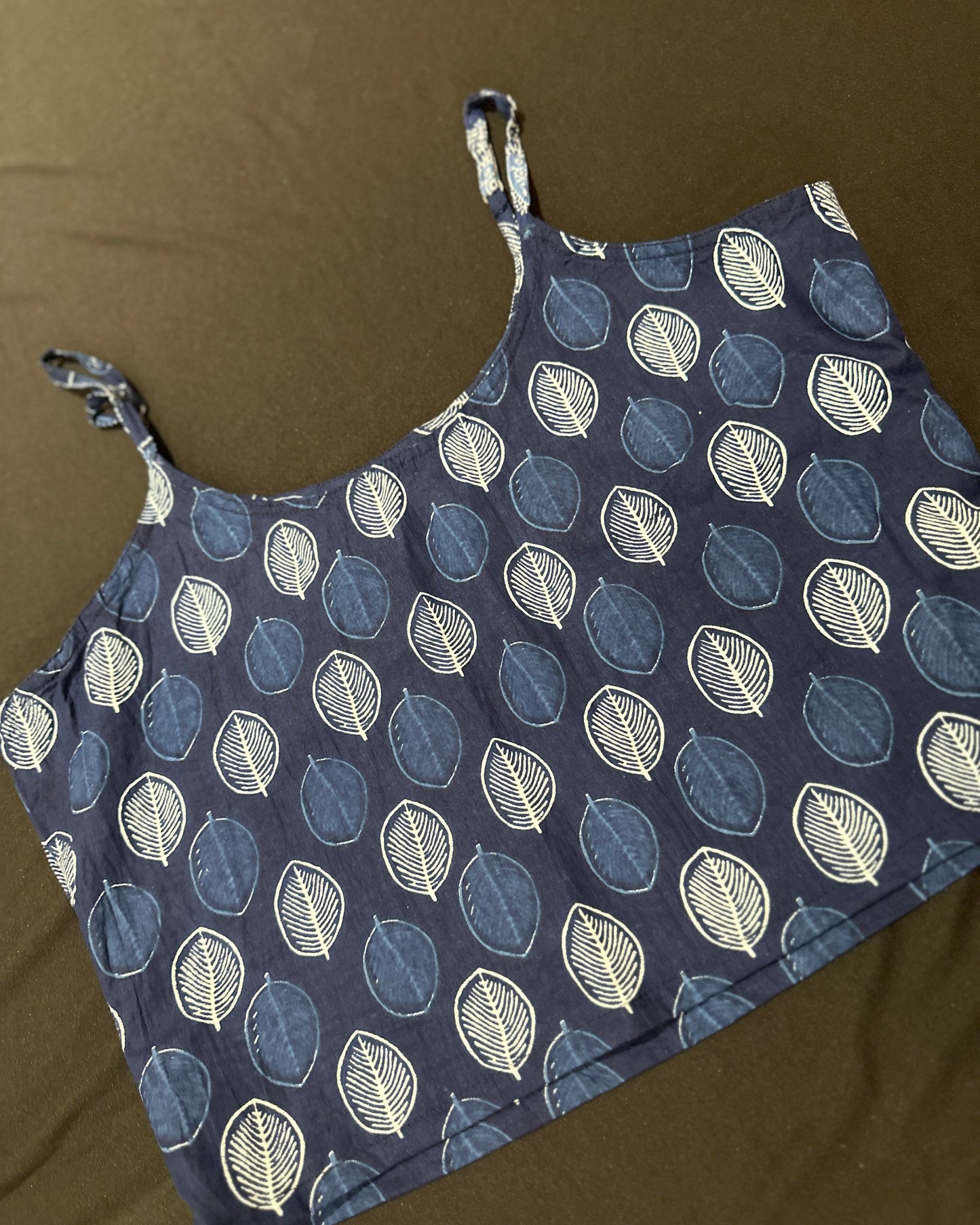 Blue handblock print cotton crop top