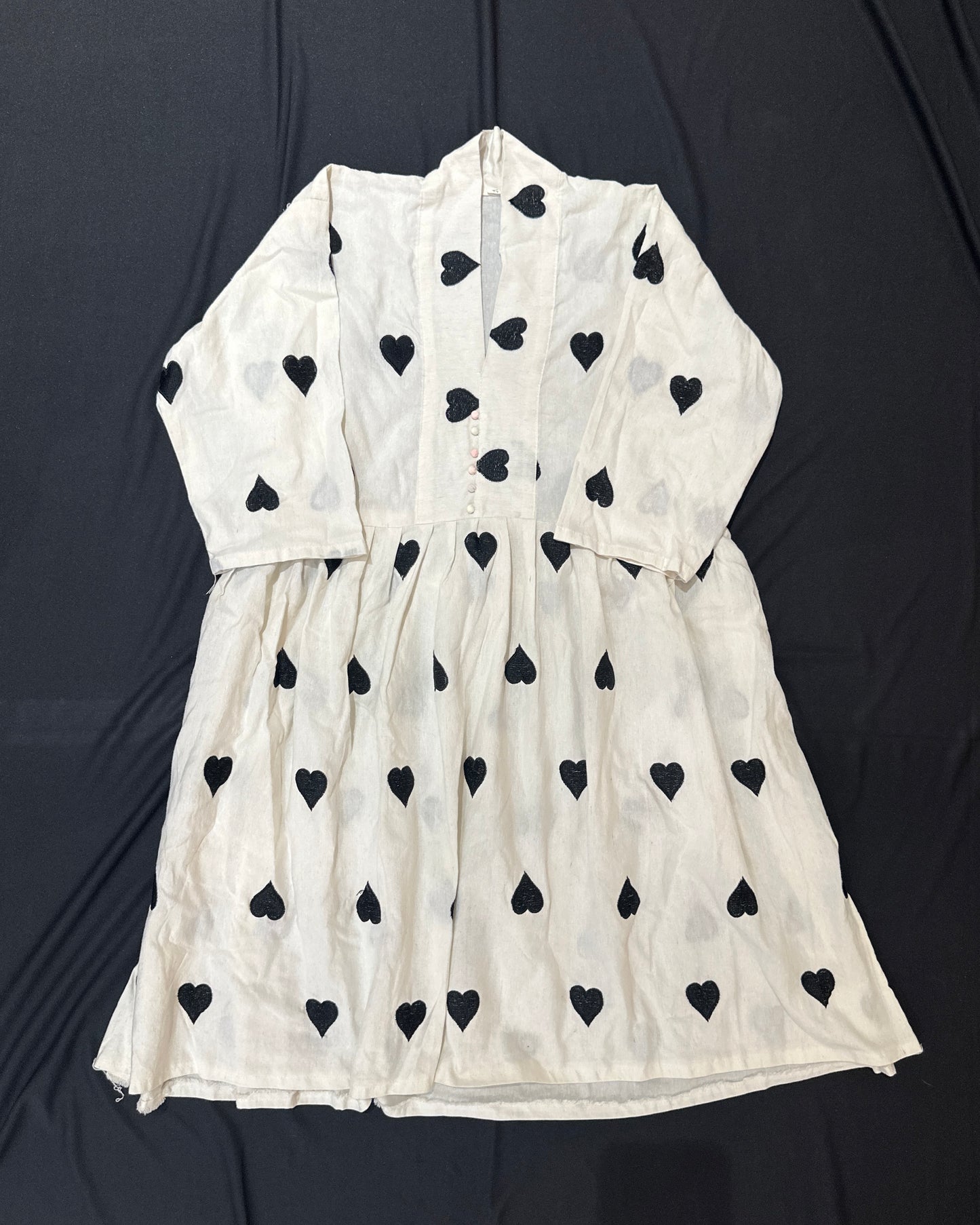 Black and white cotton top with heart embroidery