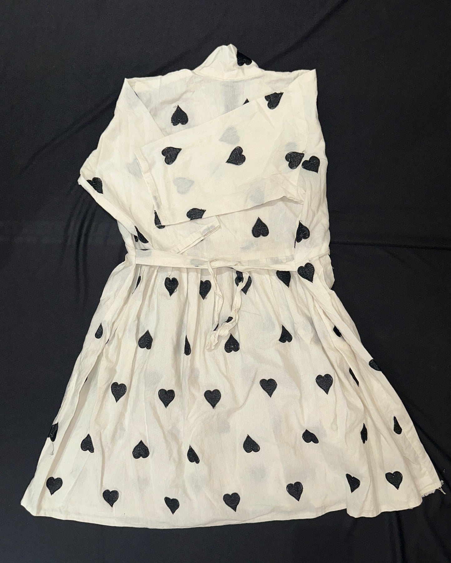Black and white cotton top with heart embroidery