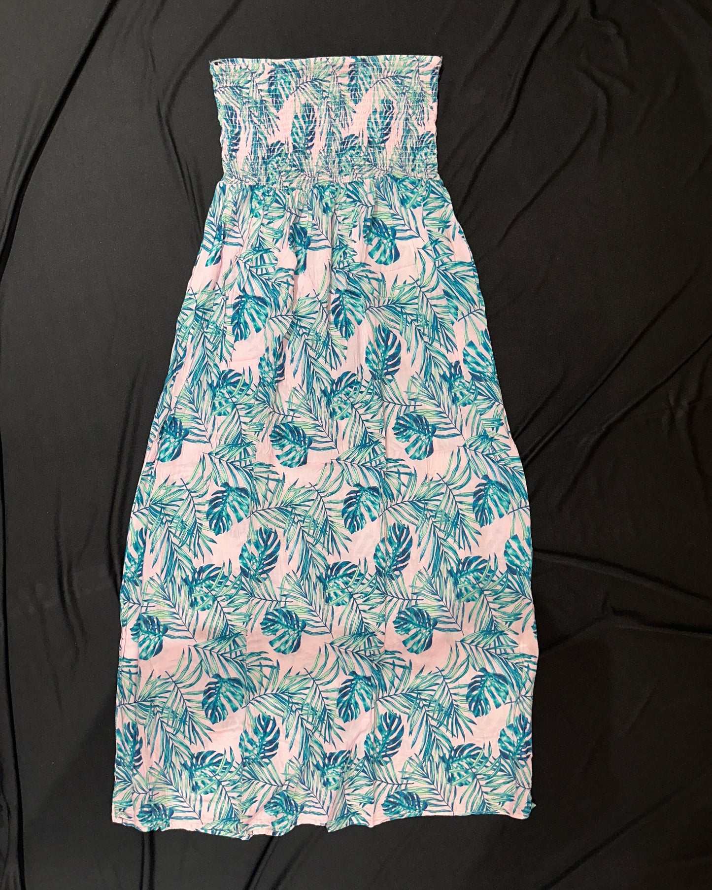 Floral print pink strapless maxi