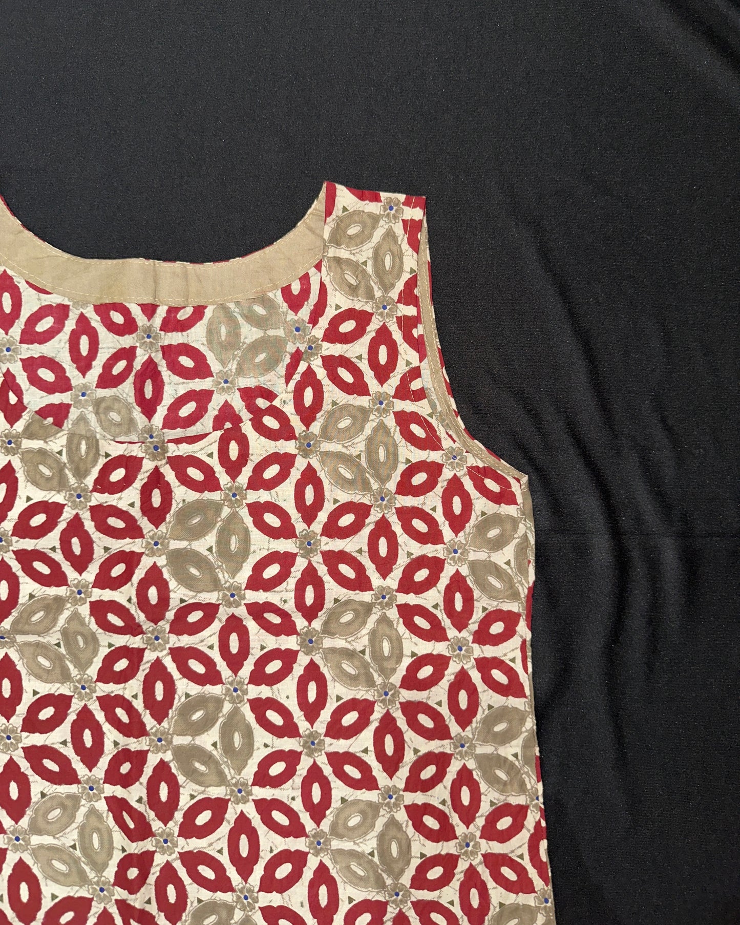 Beige and red handblock print cotton top