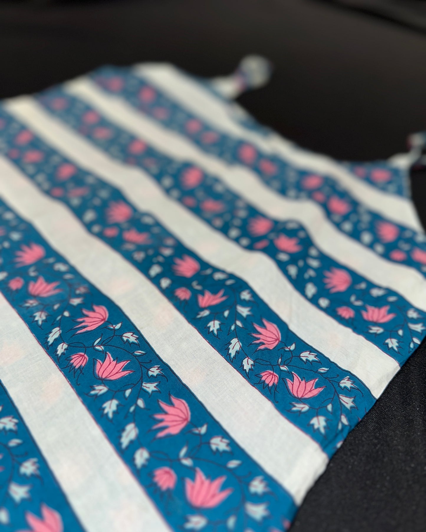 Blue and white printed cotton top