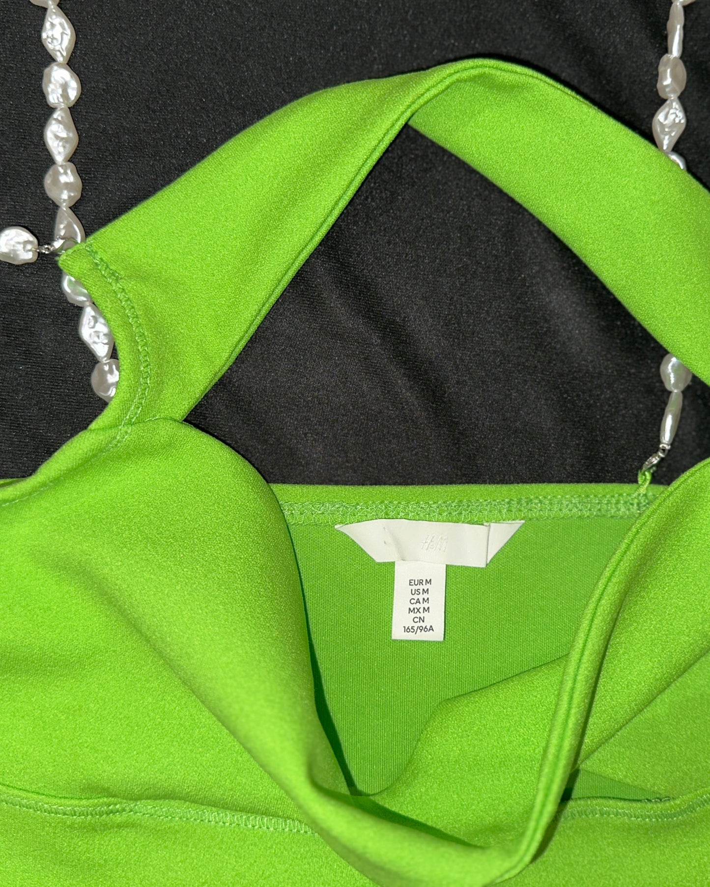 Green crop top with pearl straps