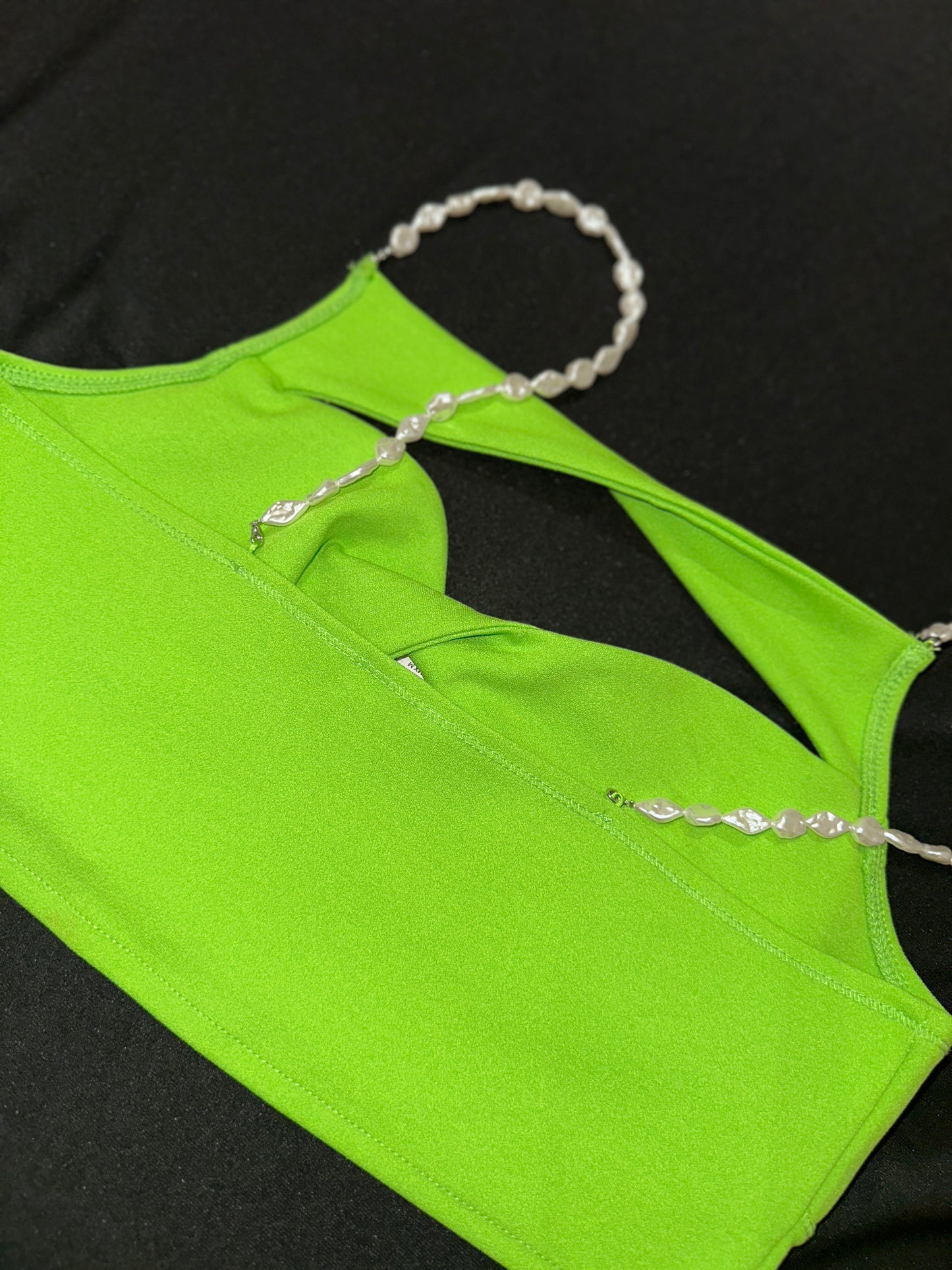 Green crop top with pearl straps