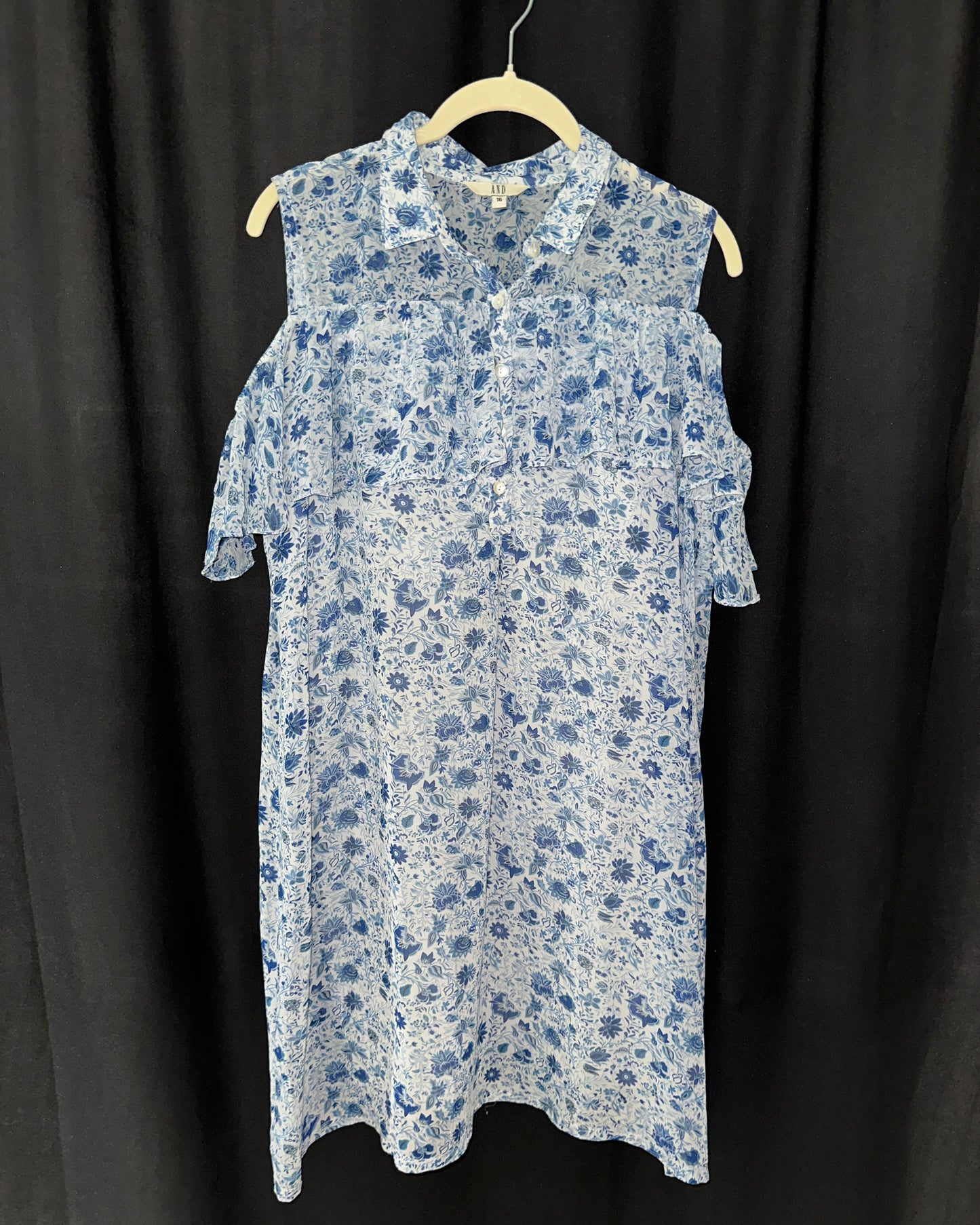 White and blue off shoulder midi dress