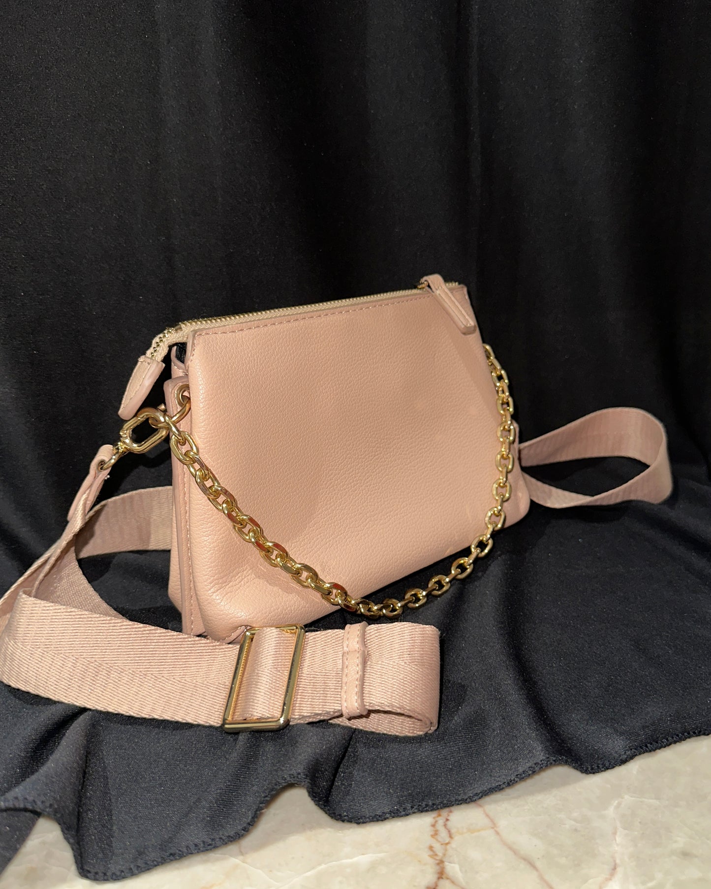 Nude coloured textured shoulder bag