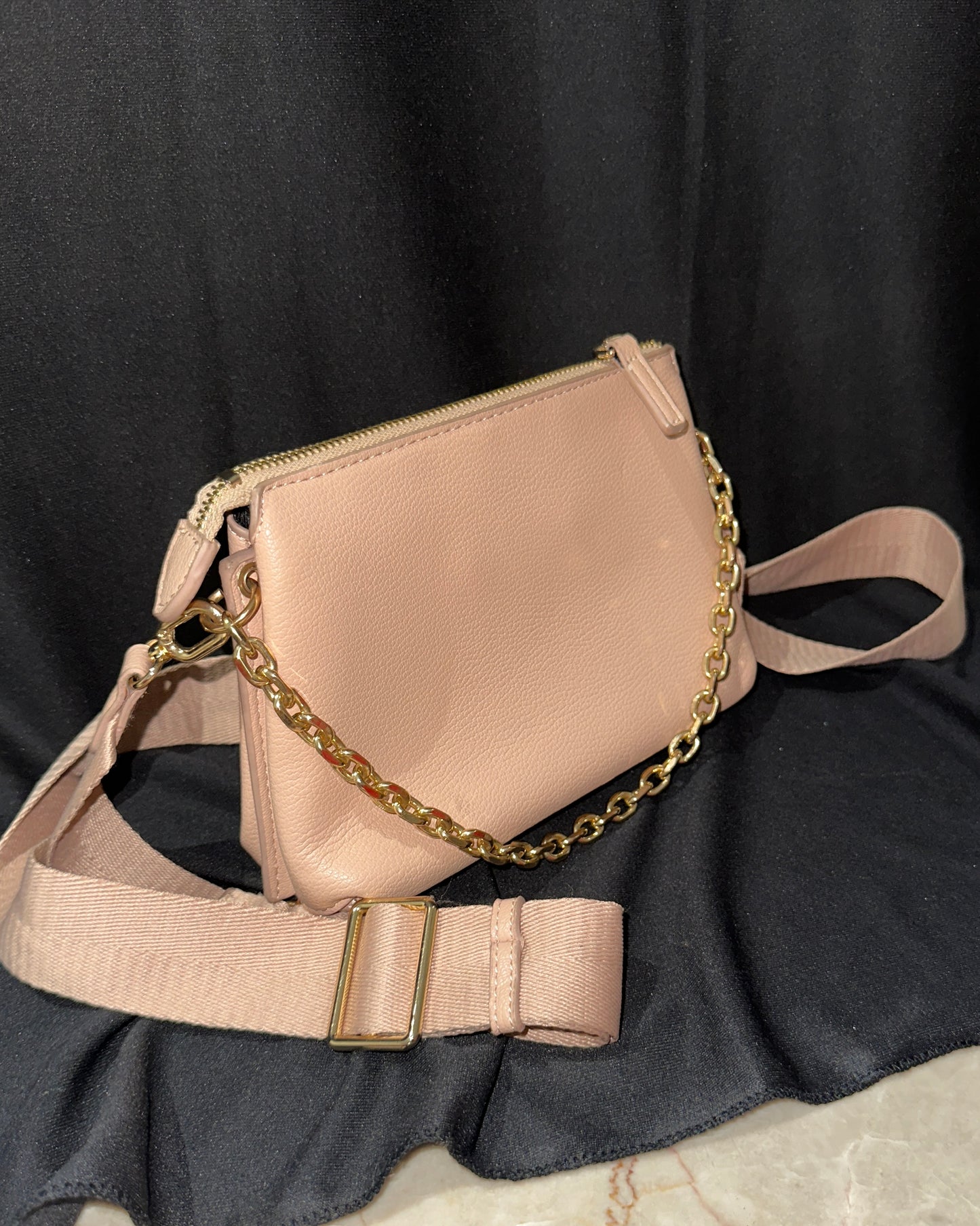 Nude coloured textured shoulder bag