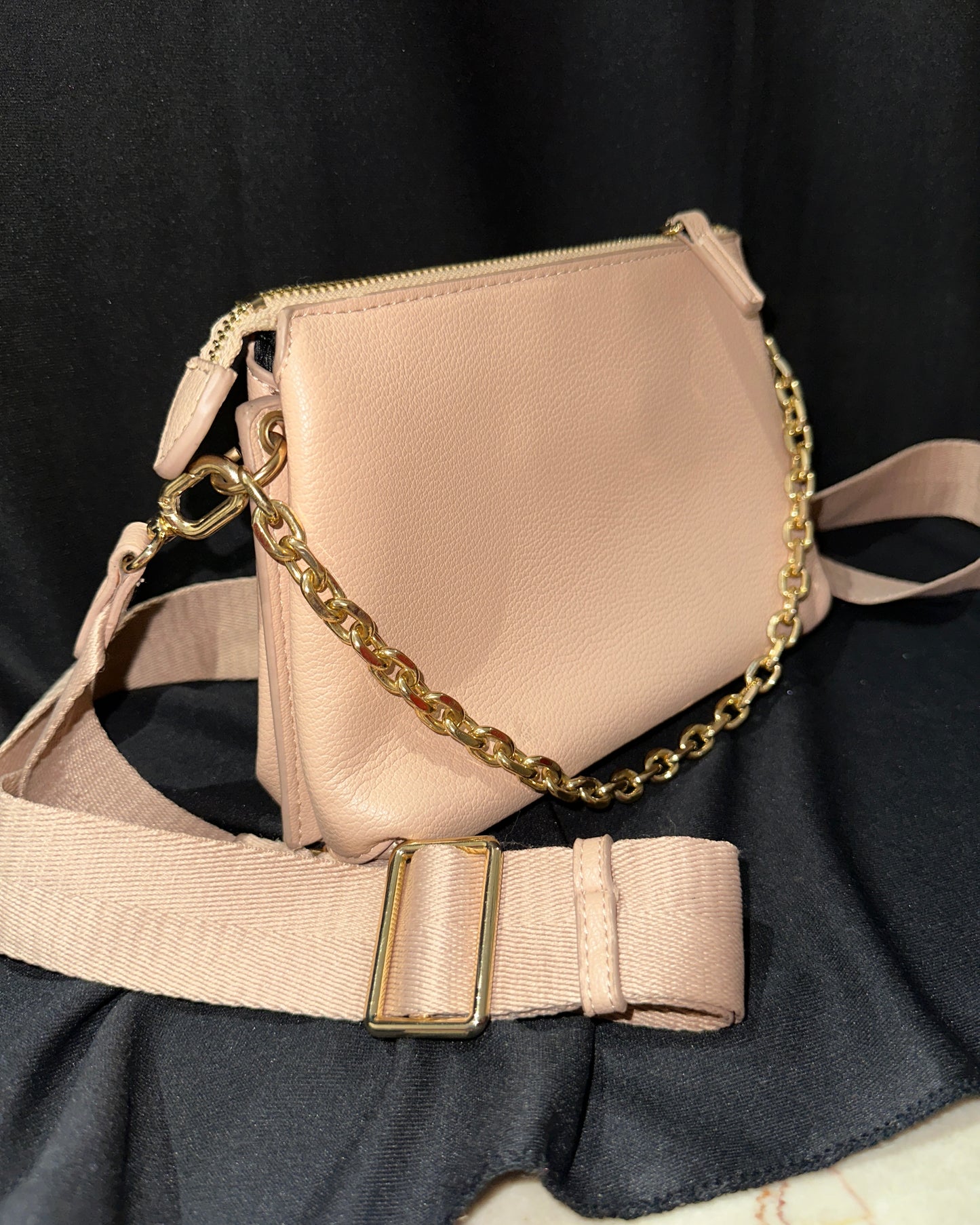 Nude coloured textured shoulder bag