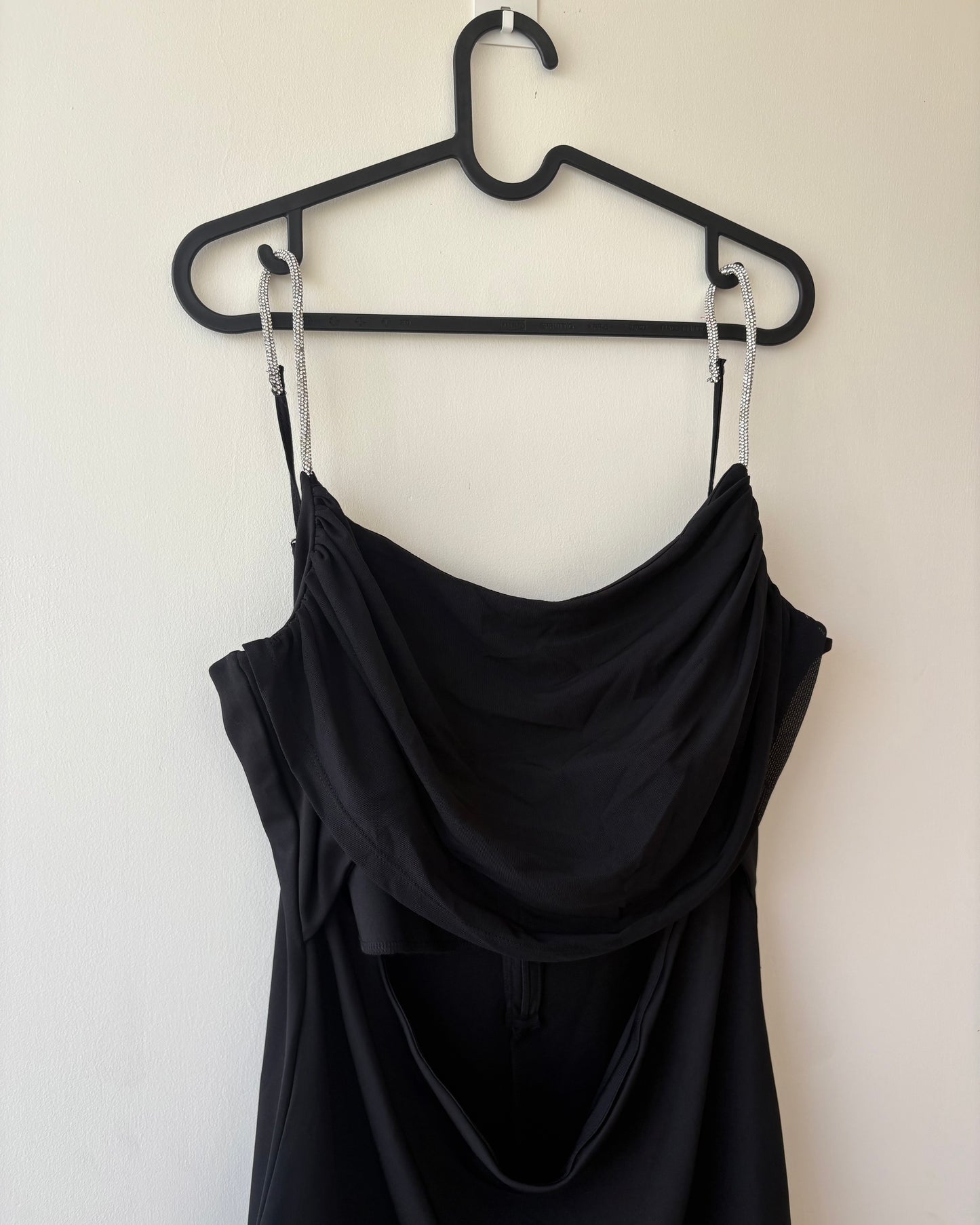 Black midi party dress with waist cutout