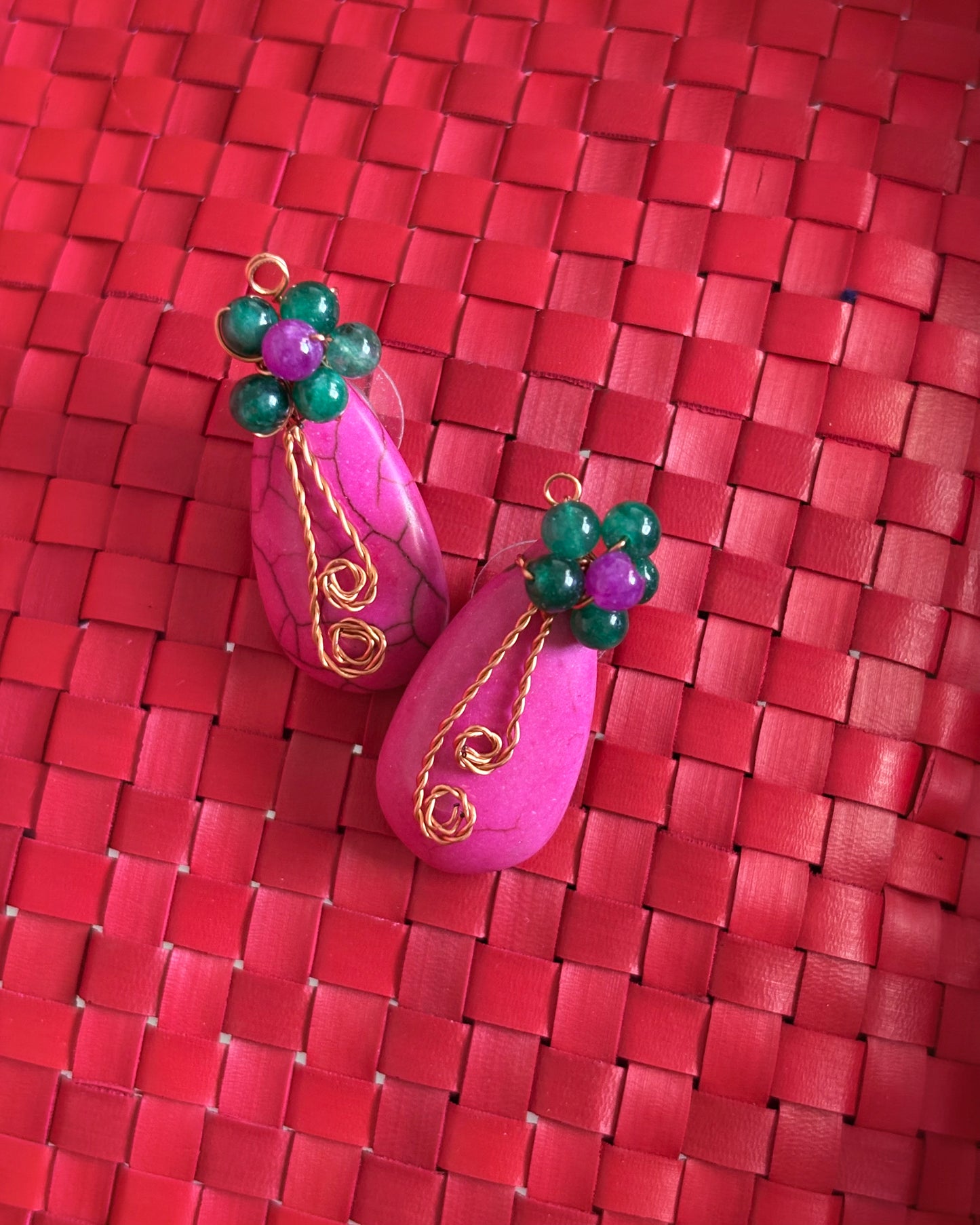Pink terracotta and bead earrings