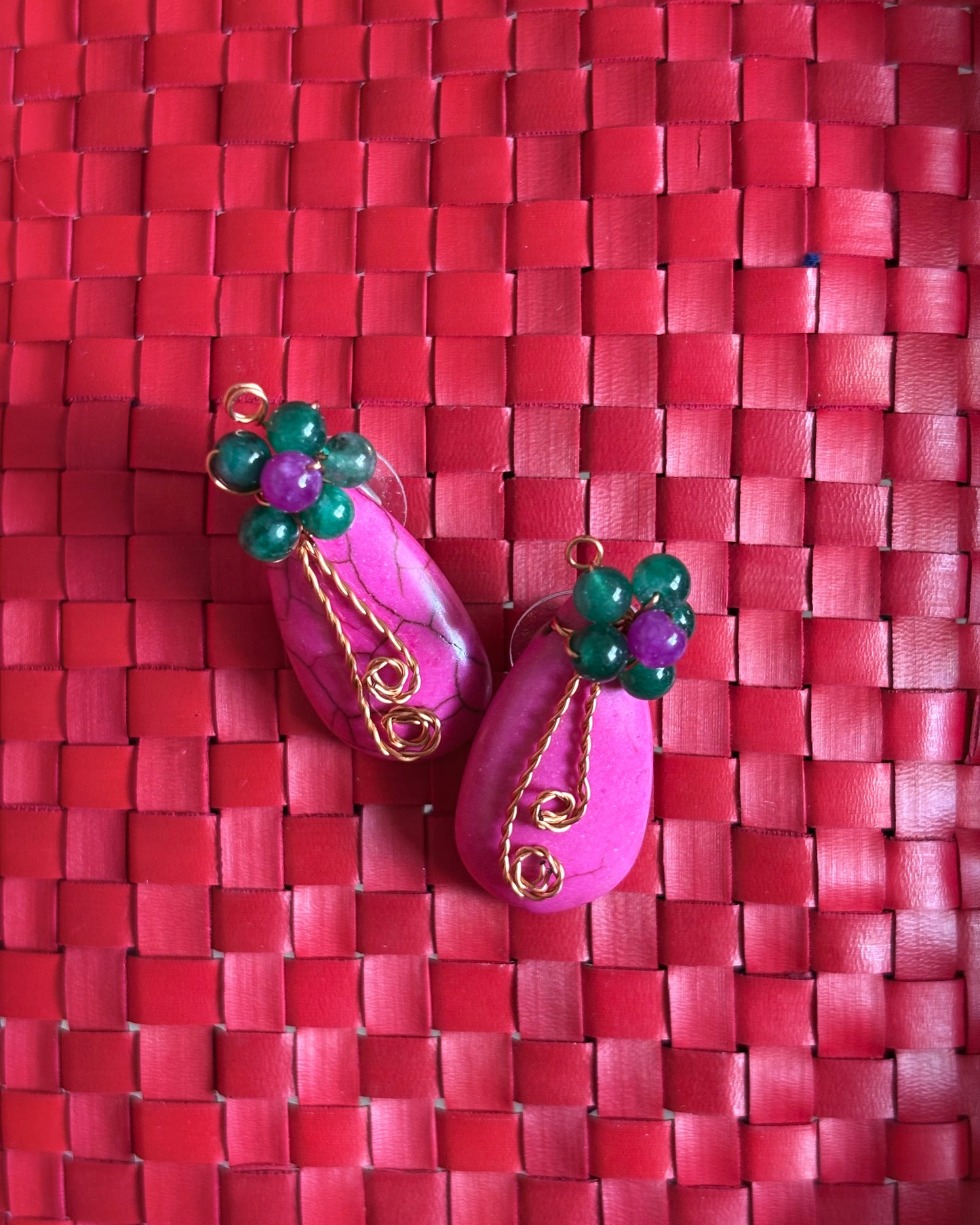 Pink terracotta and bead earrings