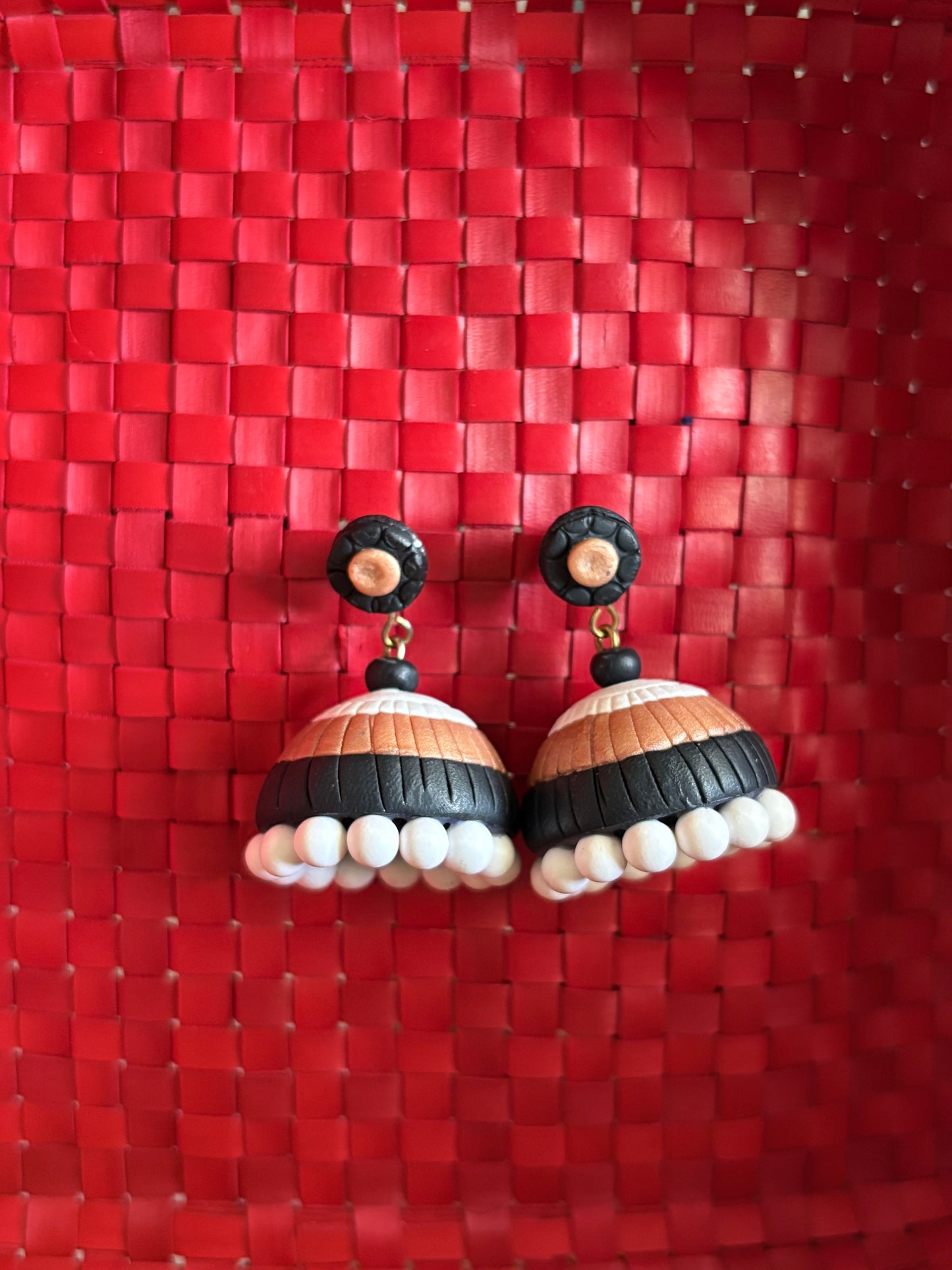 Black and white terracotta jhumkas