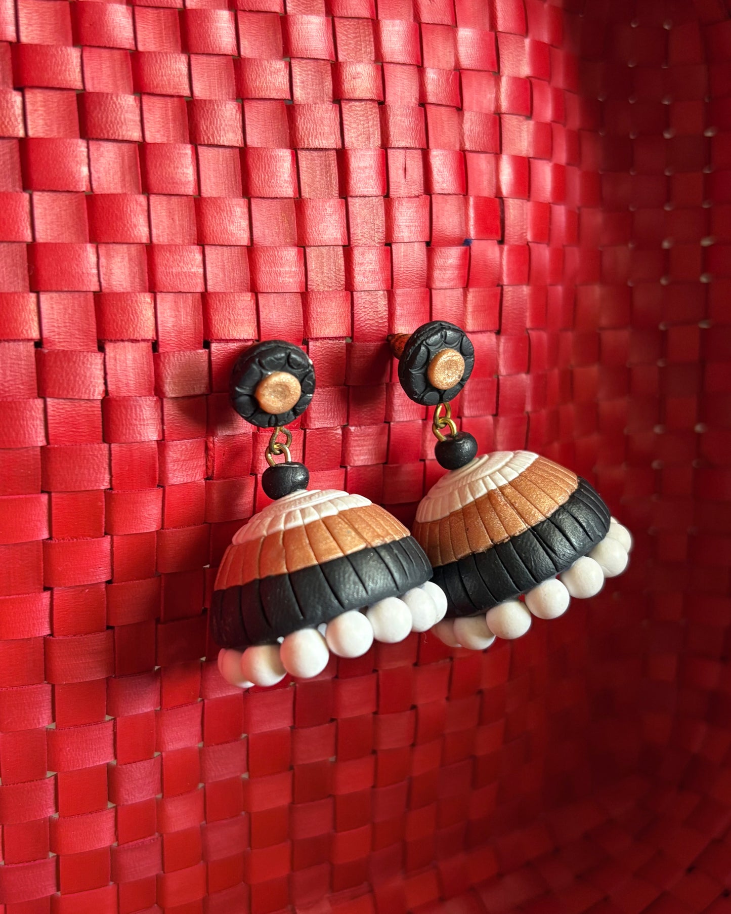 Black and white terracotta jhumkas