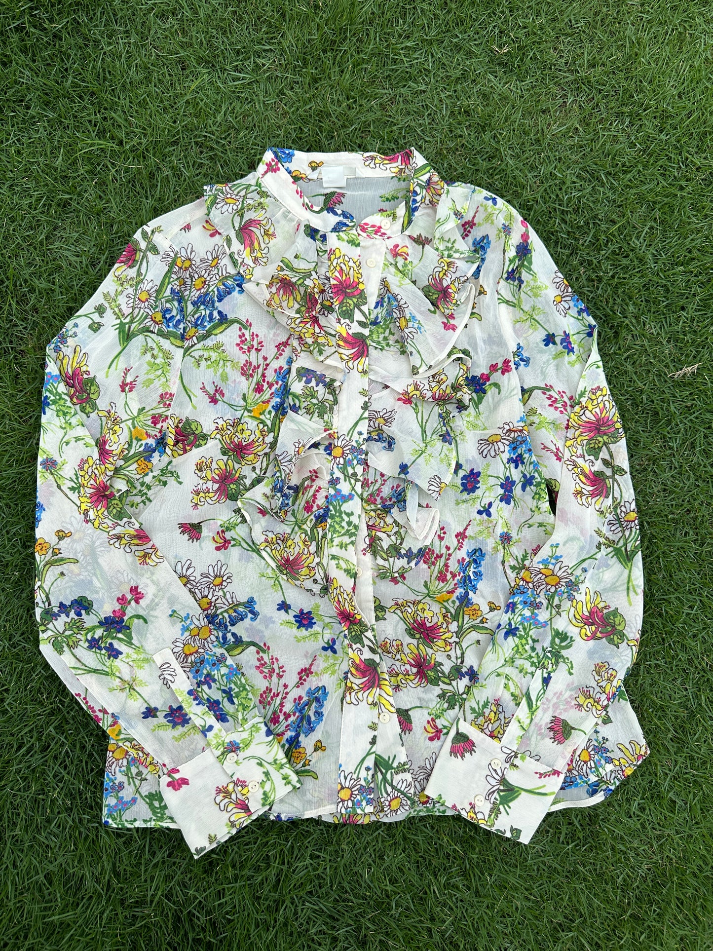 Floral printed beige crinkled blouse-shirt