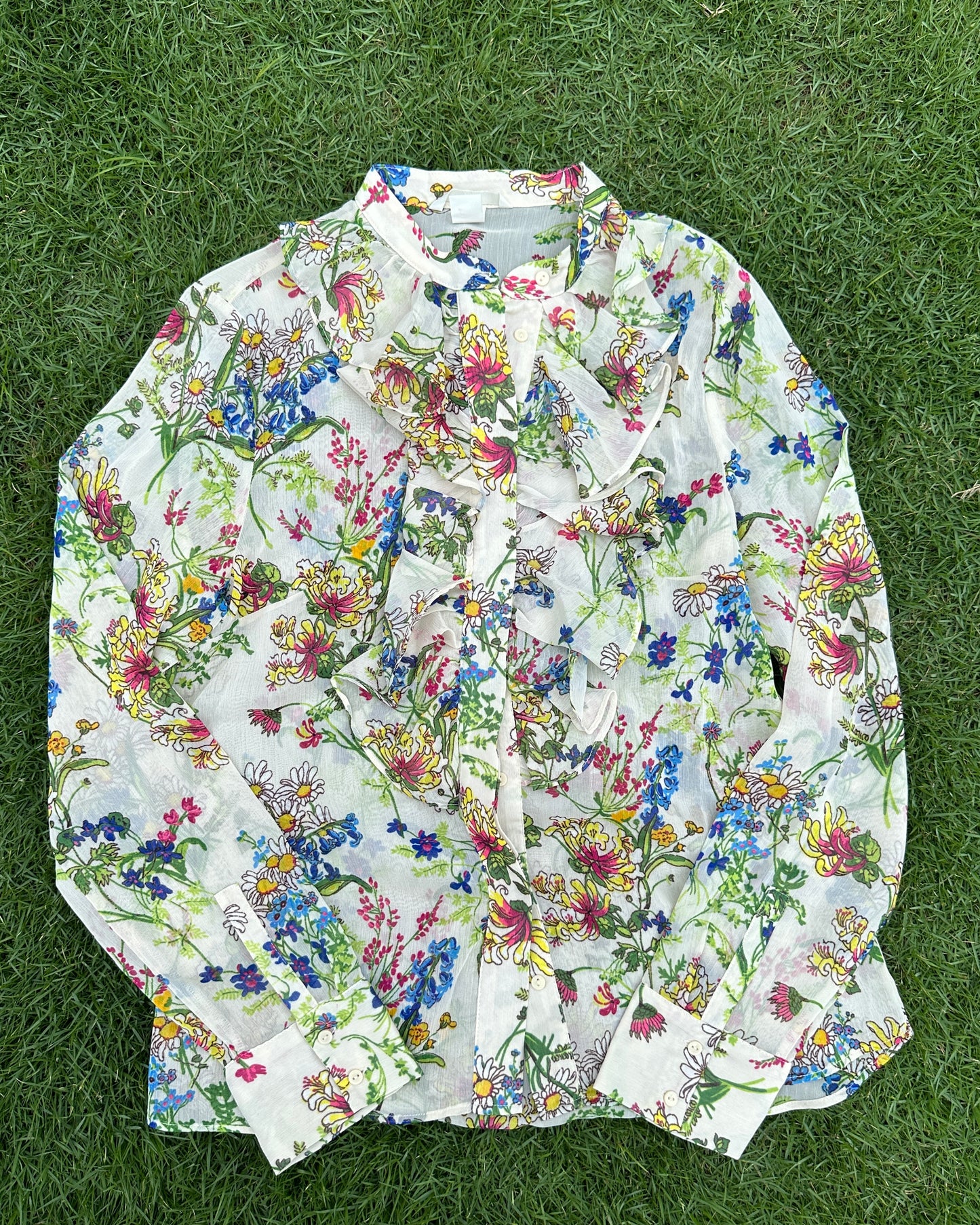 Floral printed beige crinkled blouse-shirt
