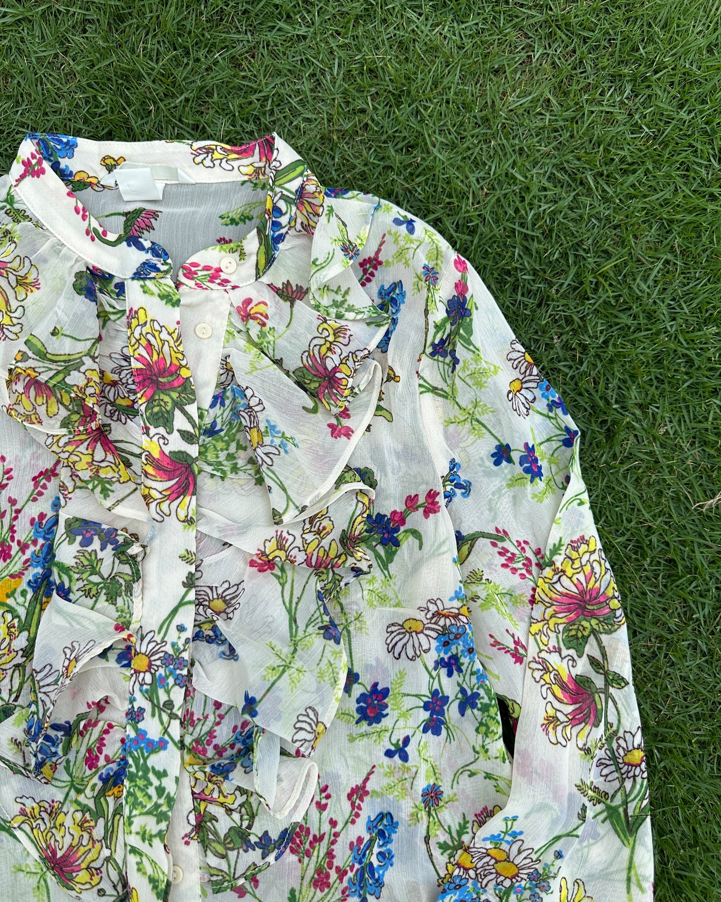 Floral printed beige crinkled blouse-shirt