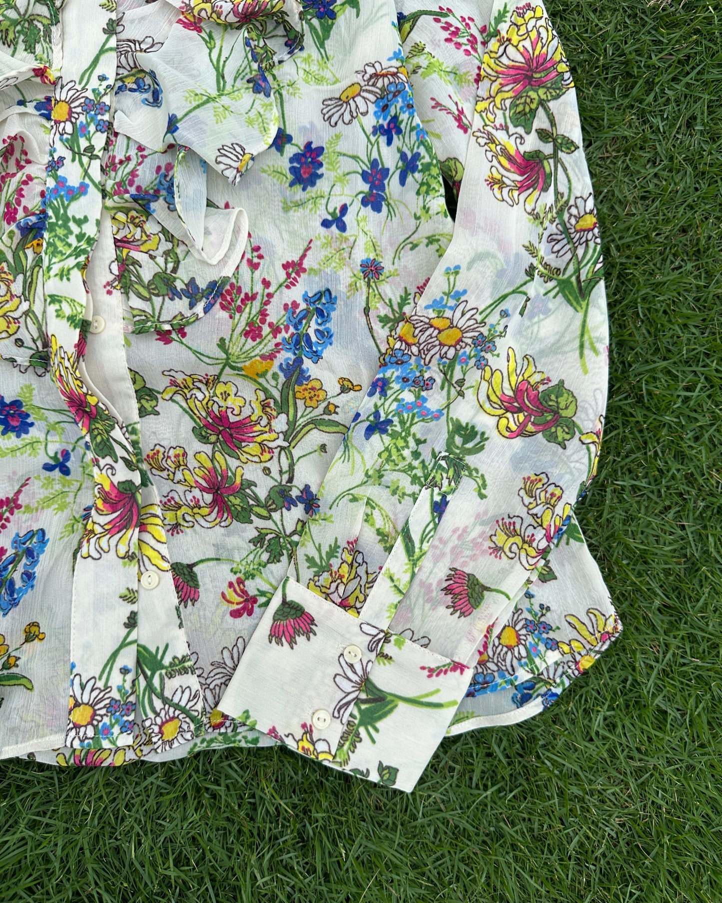 Floral printed beige crinkled blouse-shirt