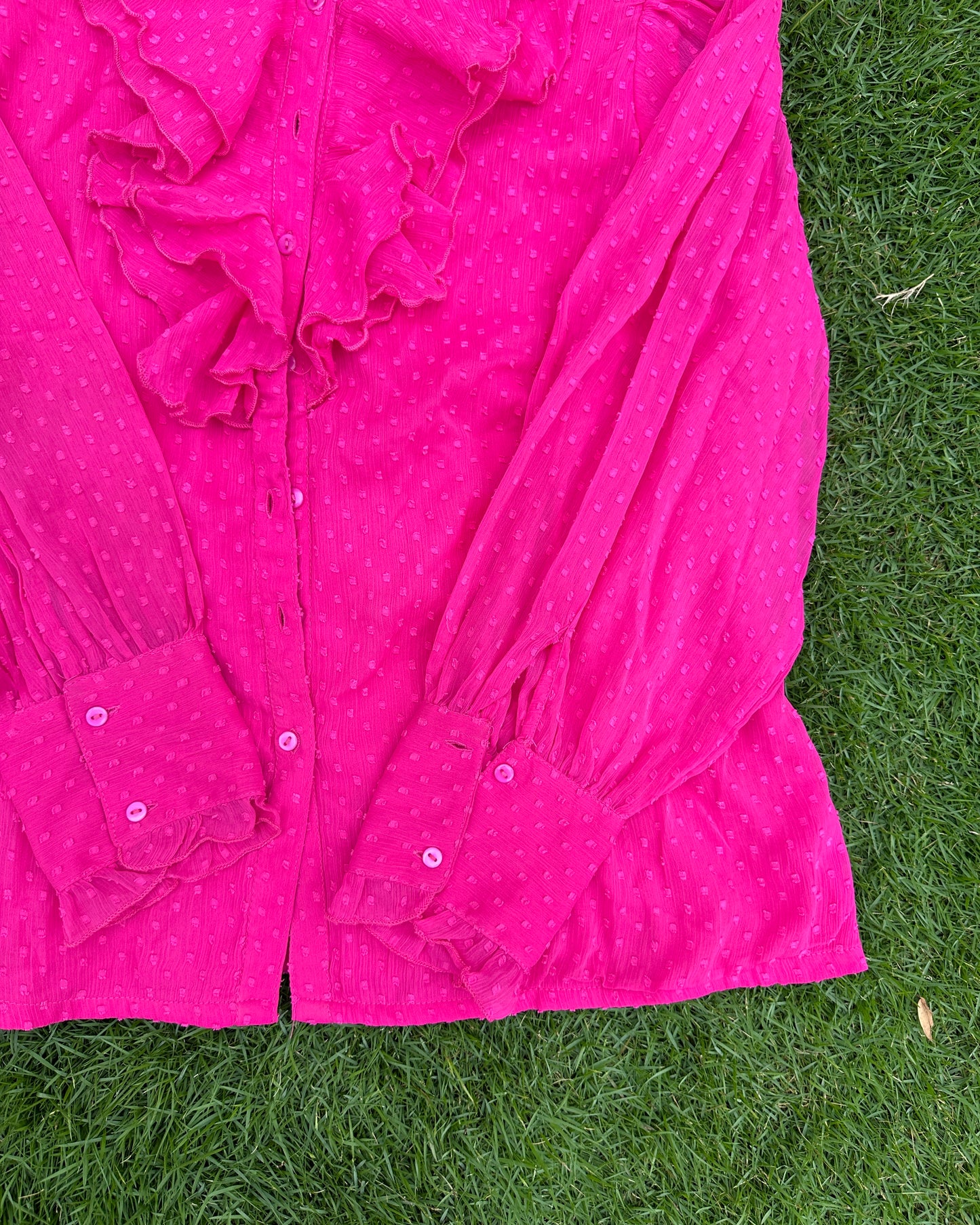 Pink flounced blouse with frilled collar