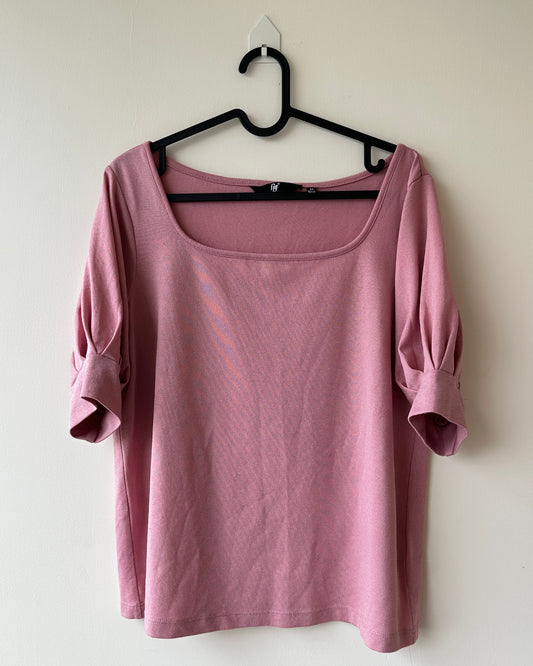 Pink metallic top with puff sleeves