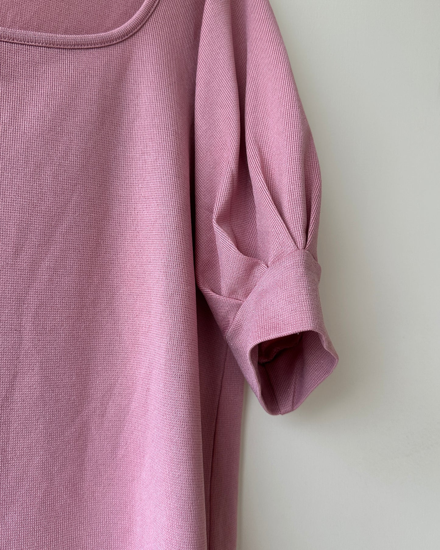 Pink metallic top with puff sleeves