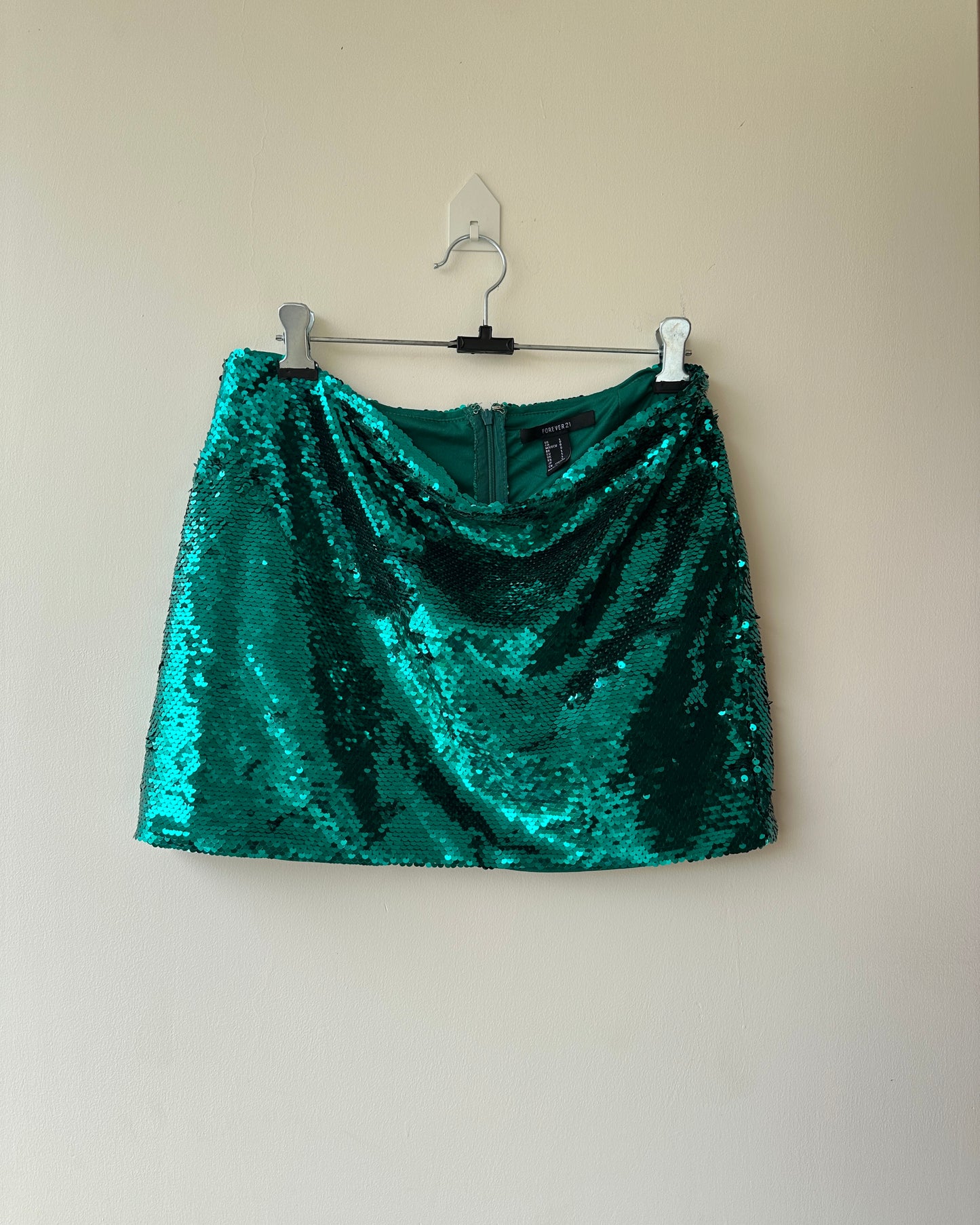 Green sequins mini skirt