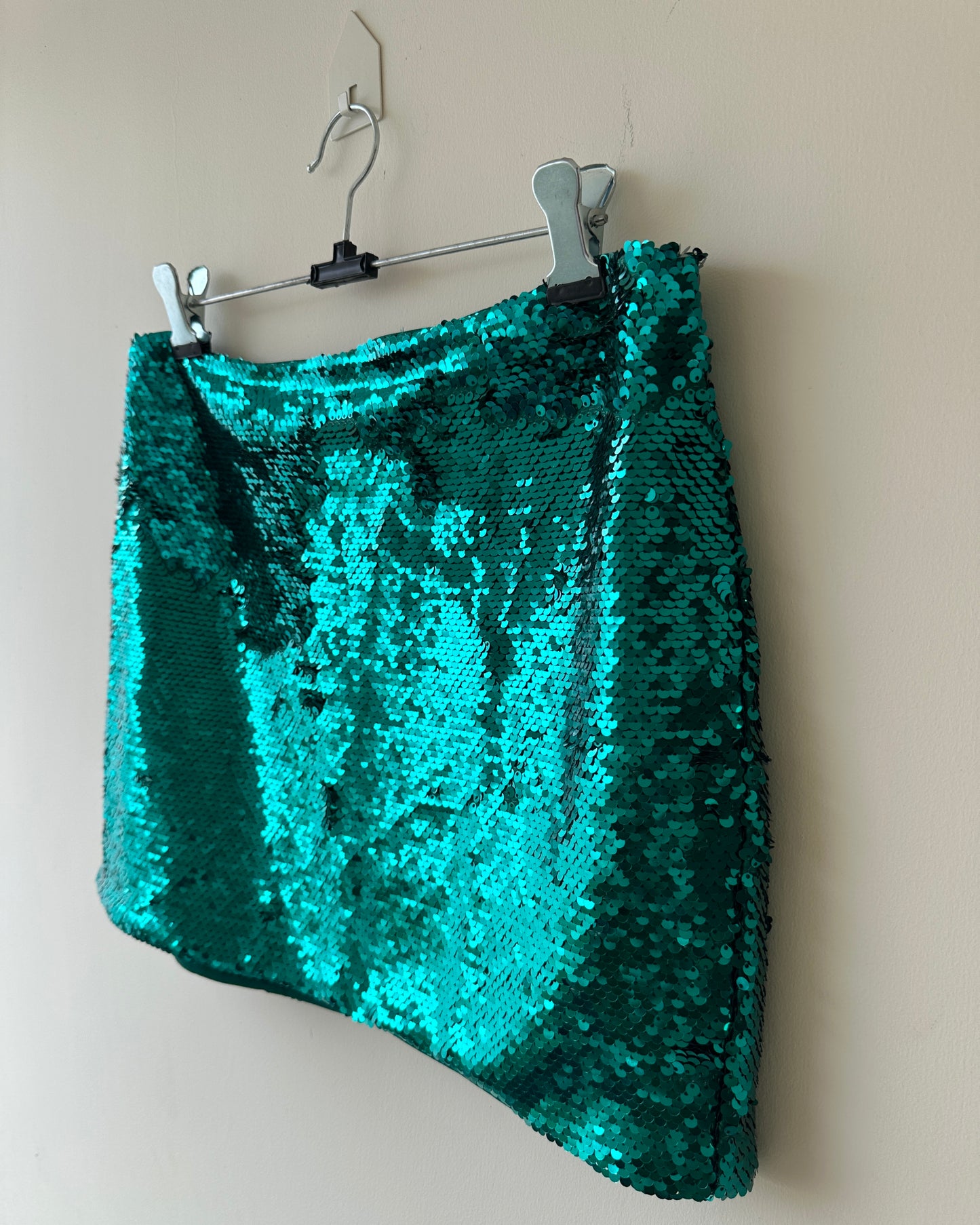 Green sequins mini skirt