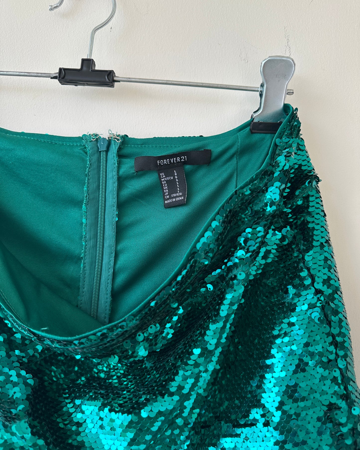 Green sequins mini skirt