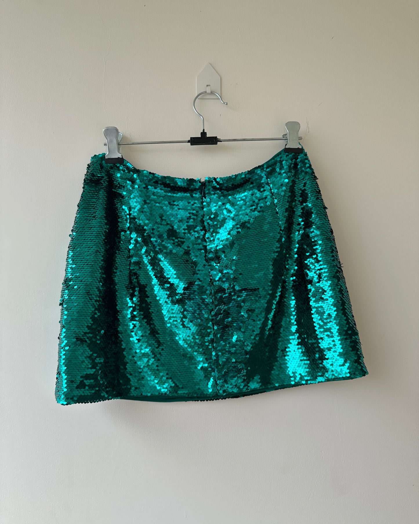 Green sequins mini skirt