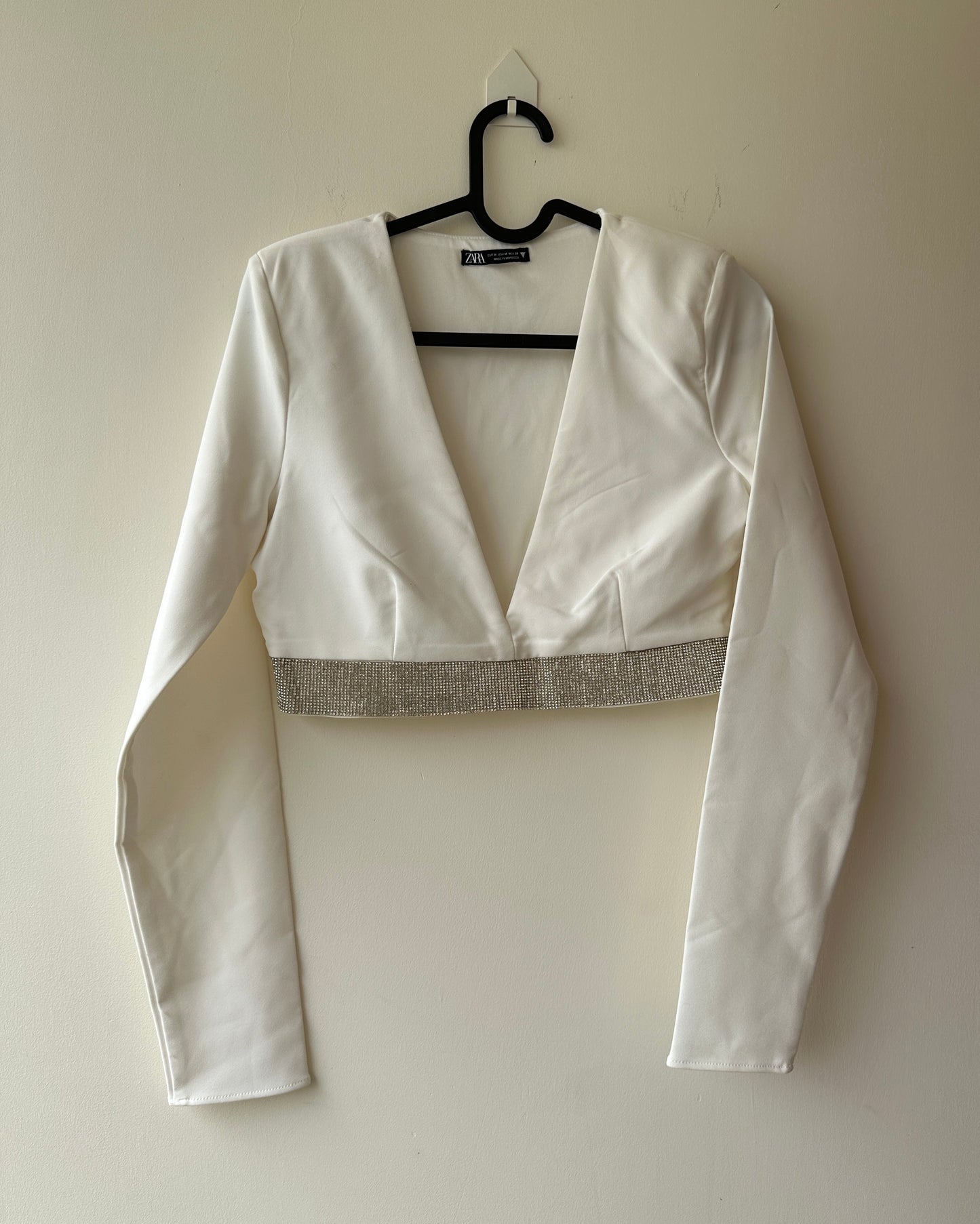 White crop top with rhinestone band