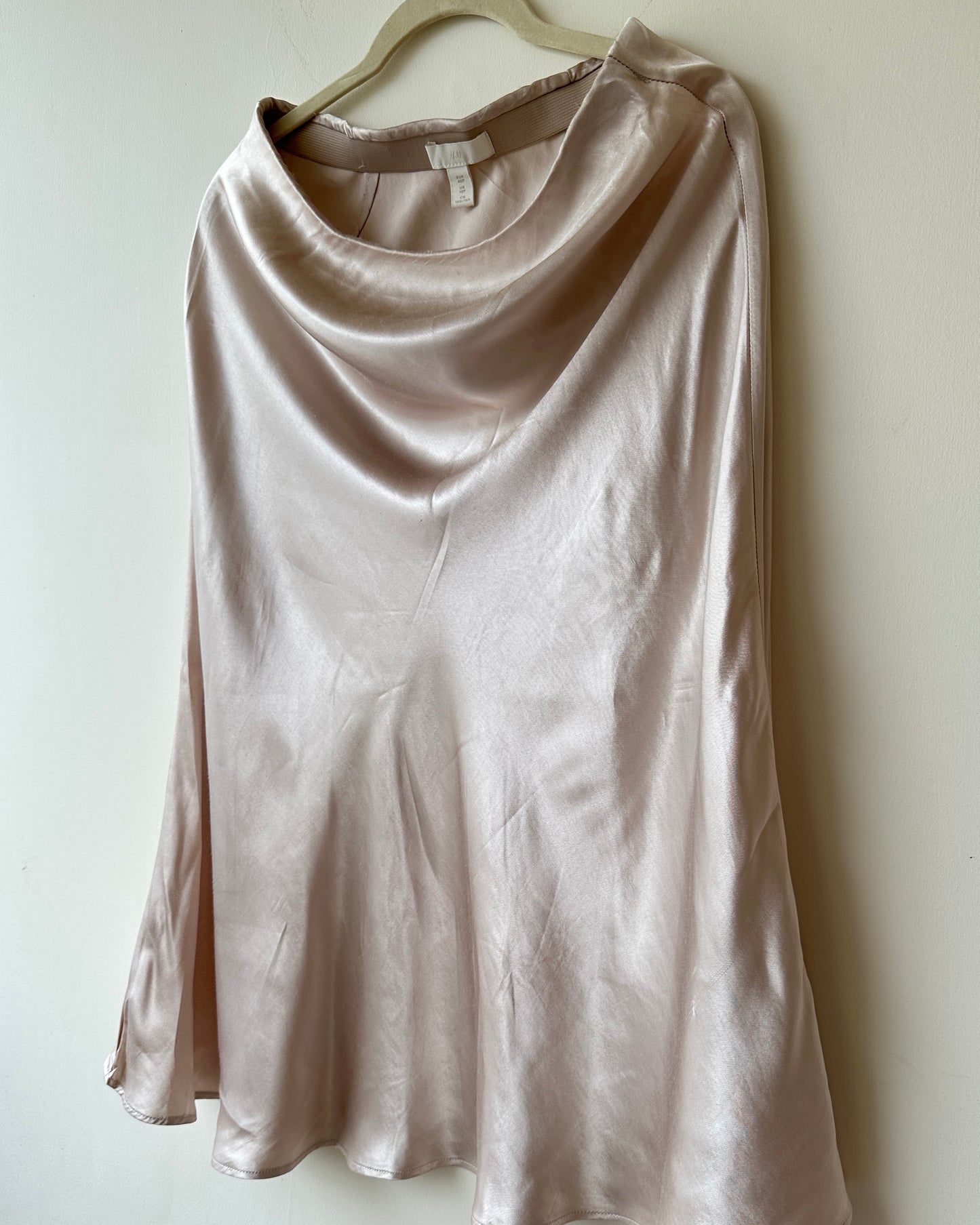 Beige satin midi skirt