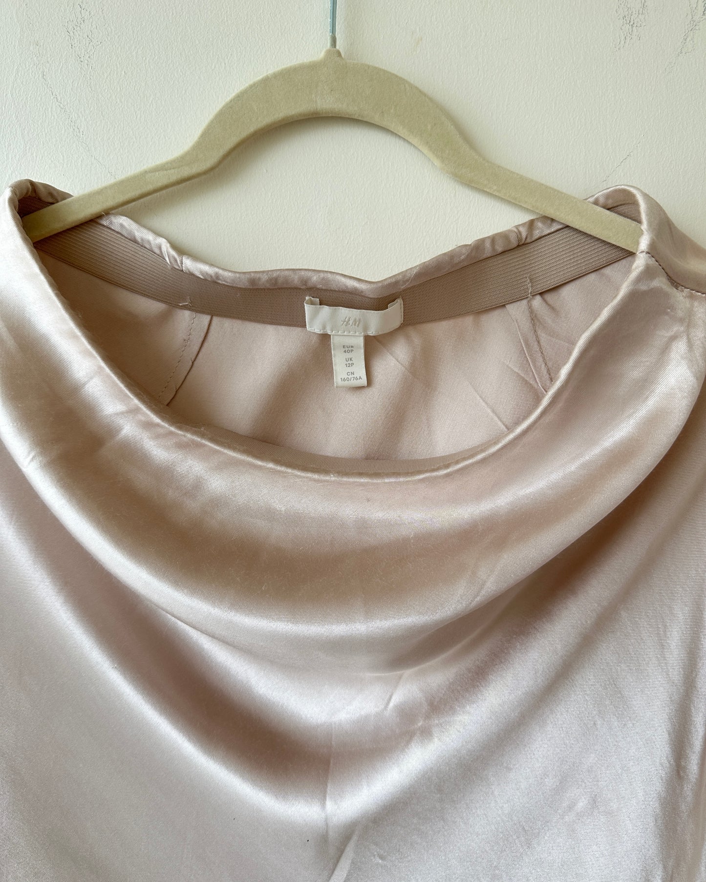 Beige satin midi skirt