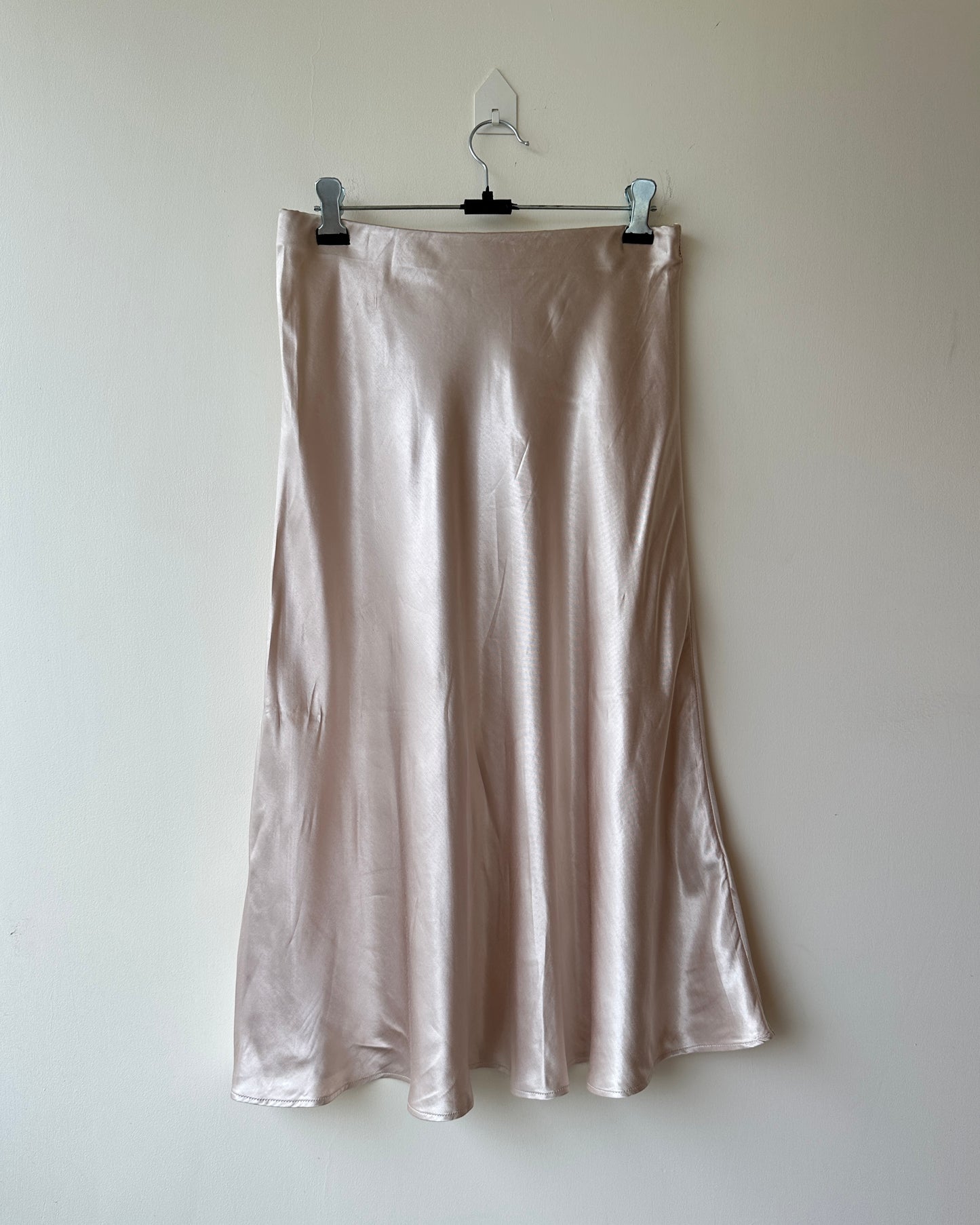 Beige satin midi skirt