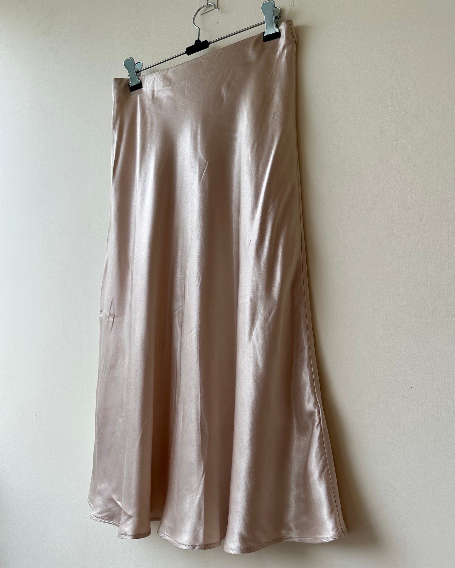 Beige satin midi skirt
