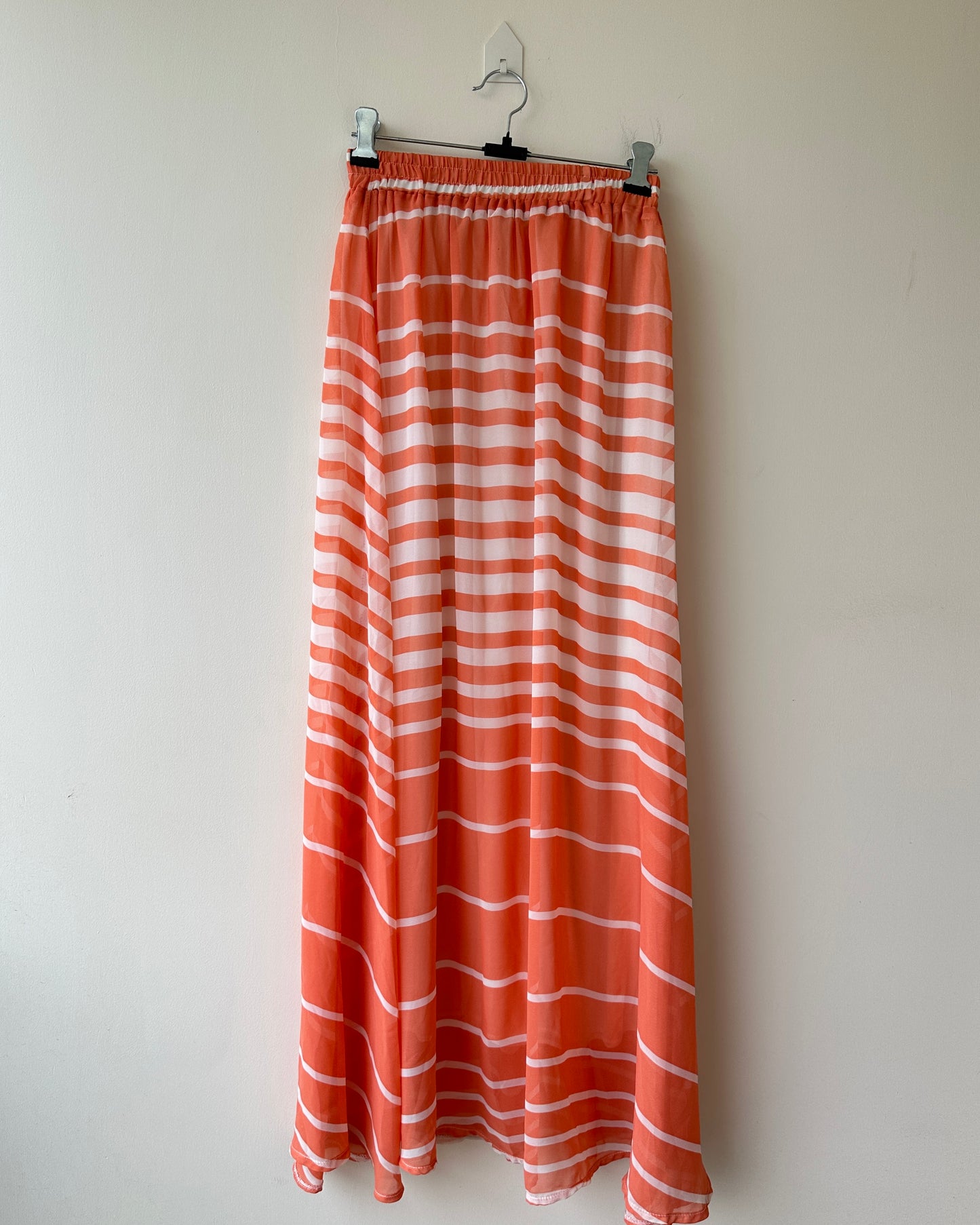 Orange and white striped maxi skirt