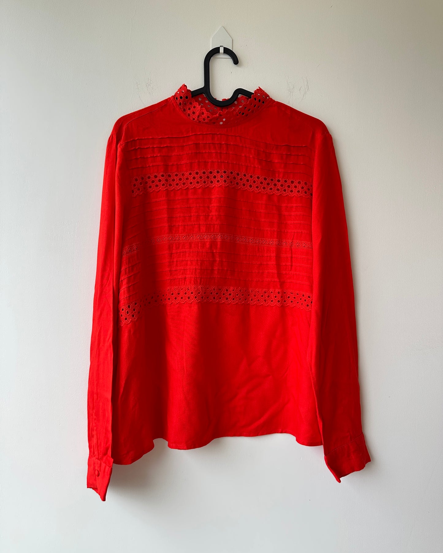 Orange full sleeves top with lace detail