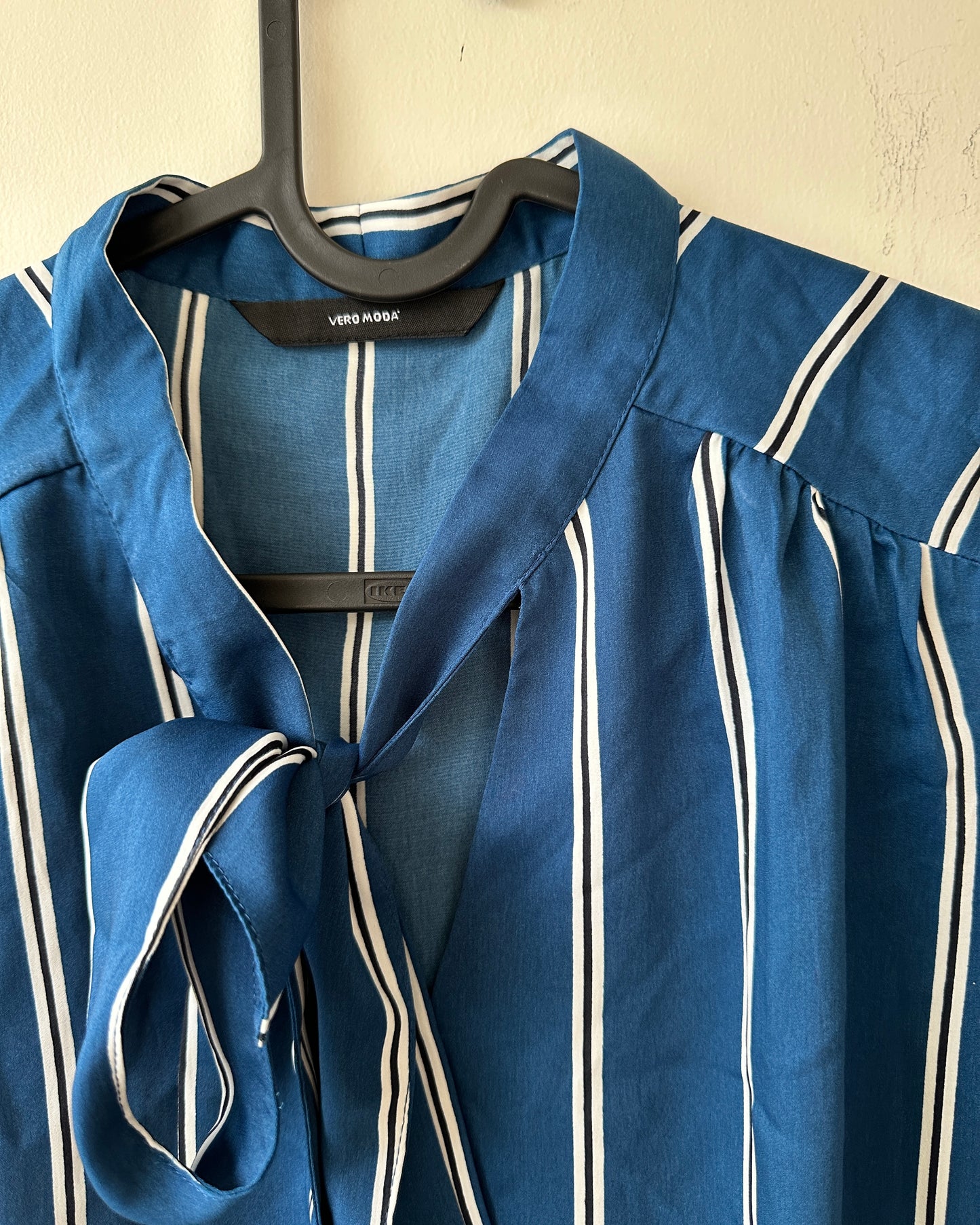 Blue striped formal shirt with bow