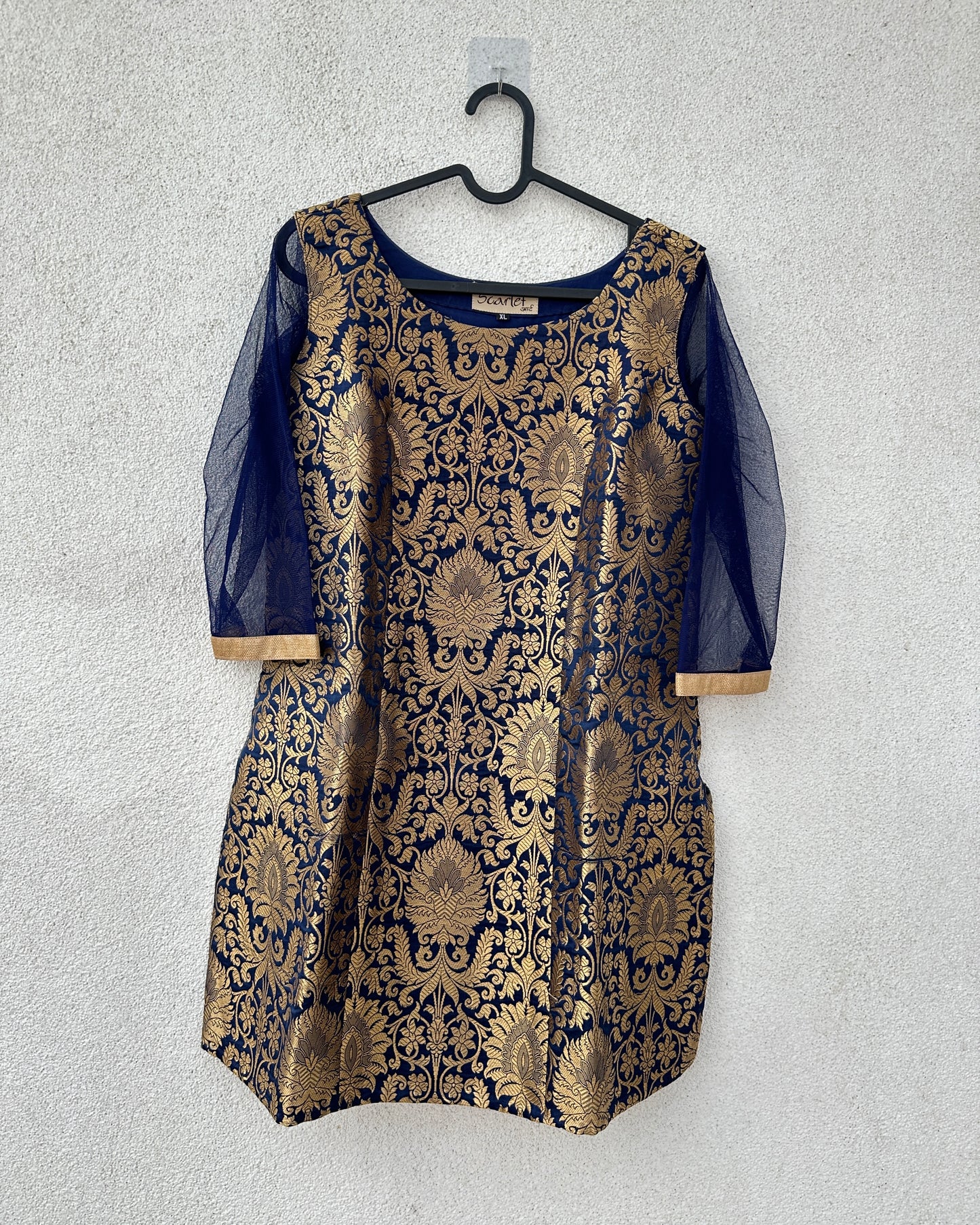 Woven blue silk salwar set (3 pcs)