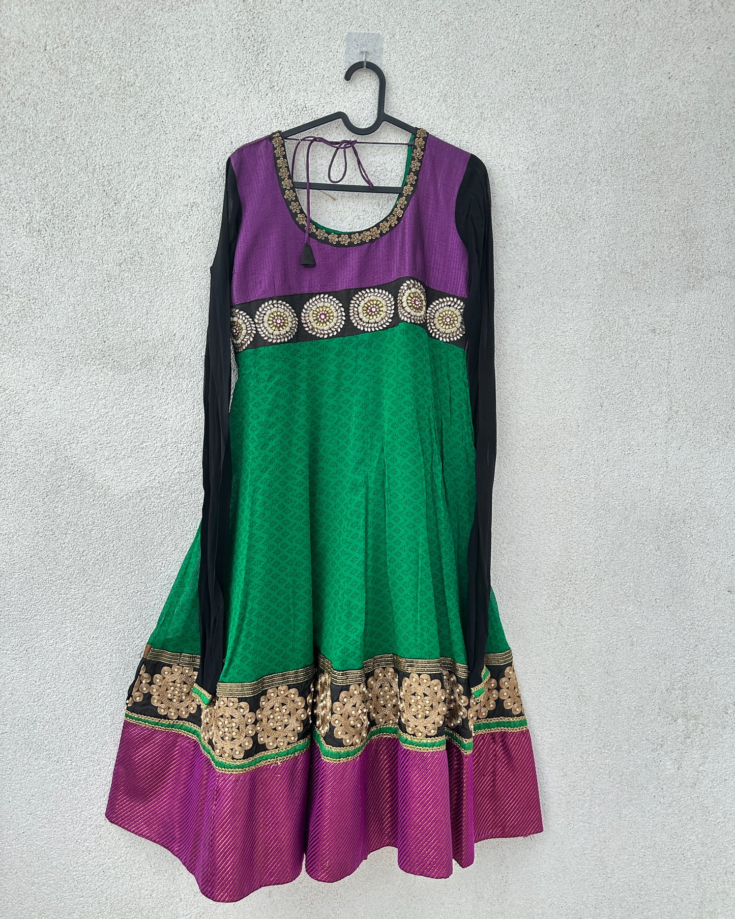 Green and purple anarkali with shawl (2 pcs)