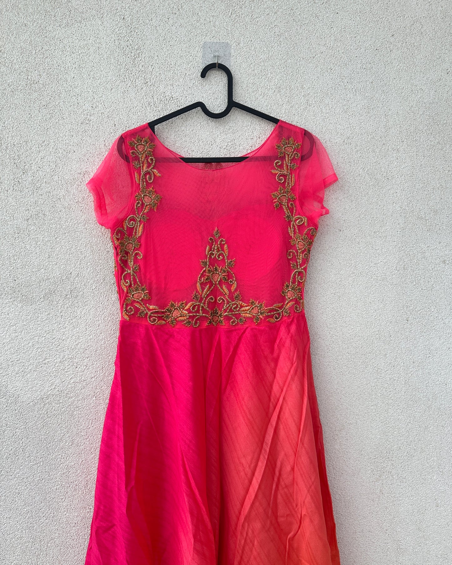 Pink and orange embroidered gown
