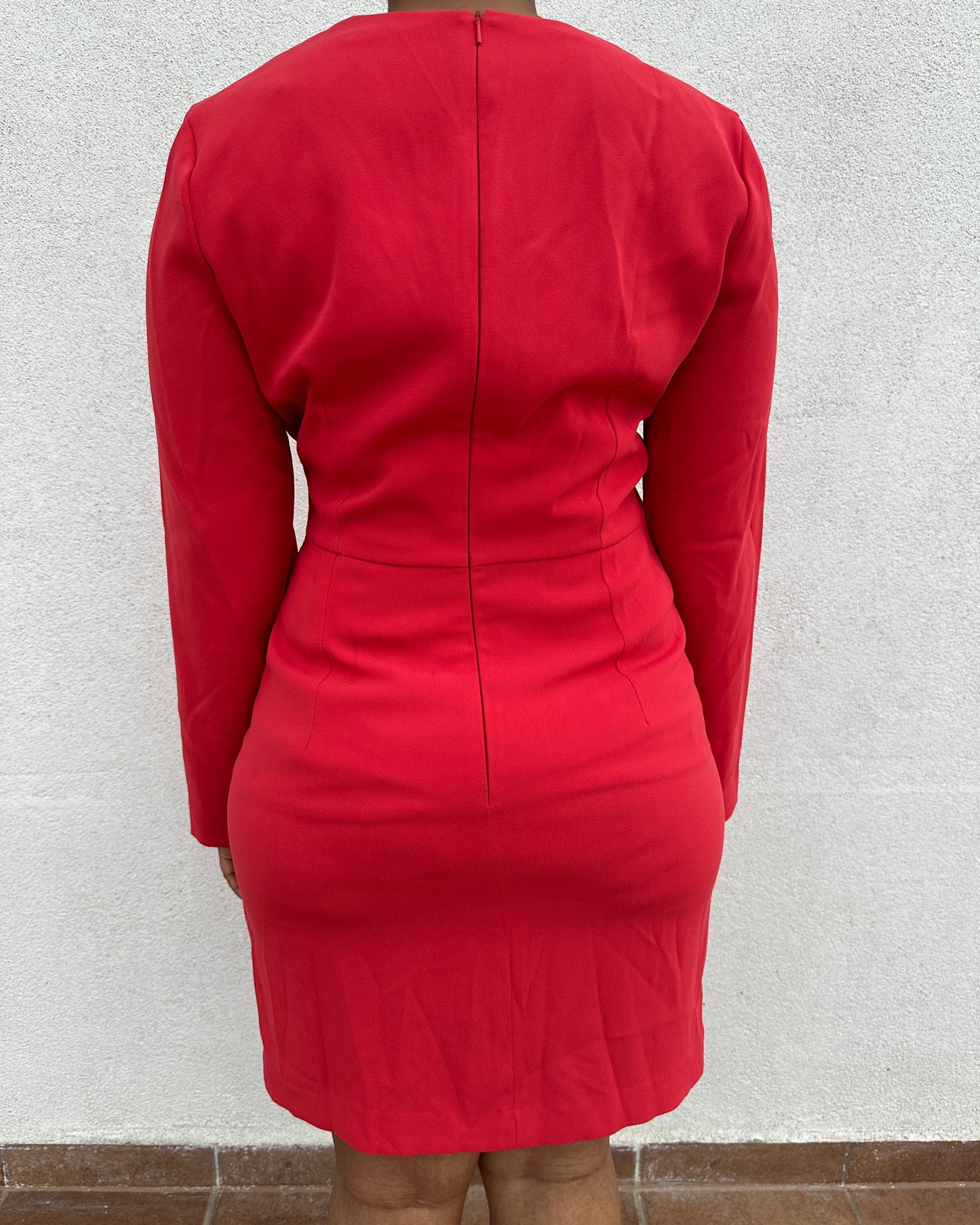Red blazer dress with pearl button