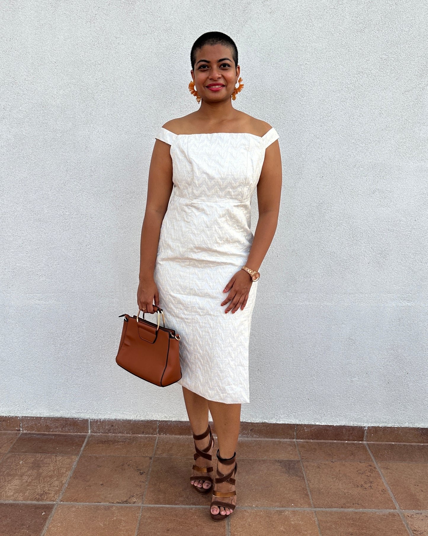 White and silver textured dress