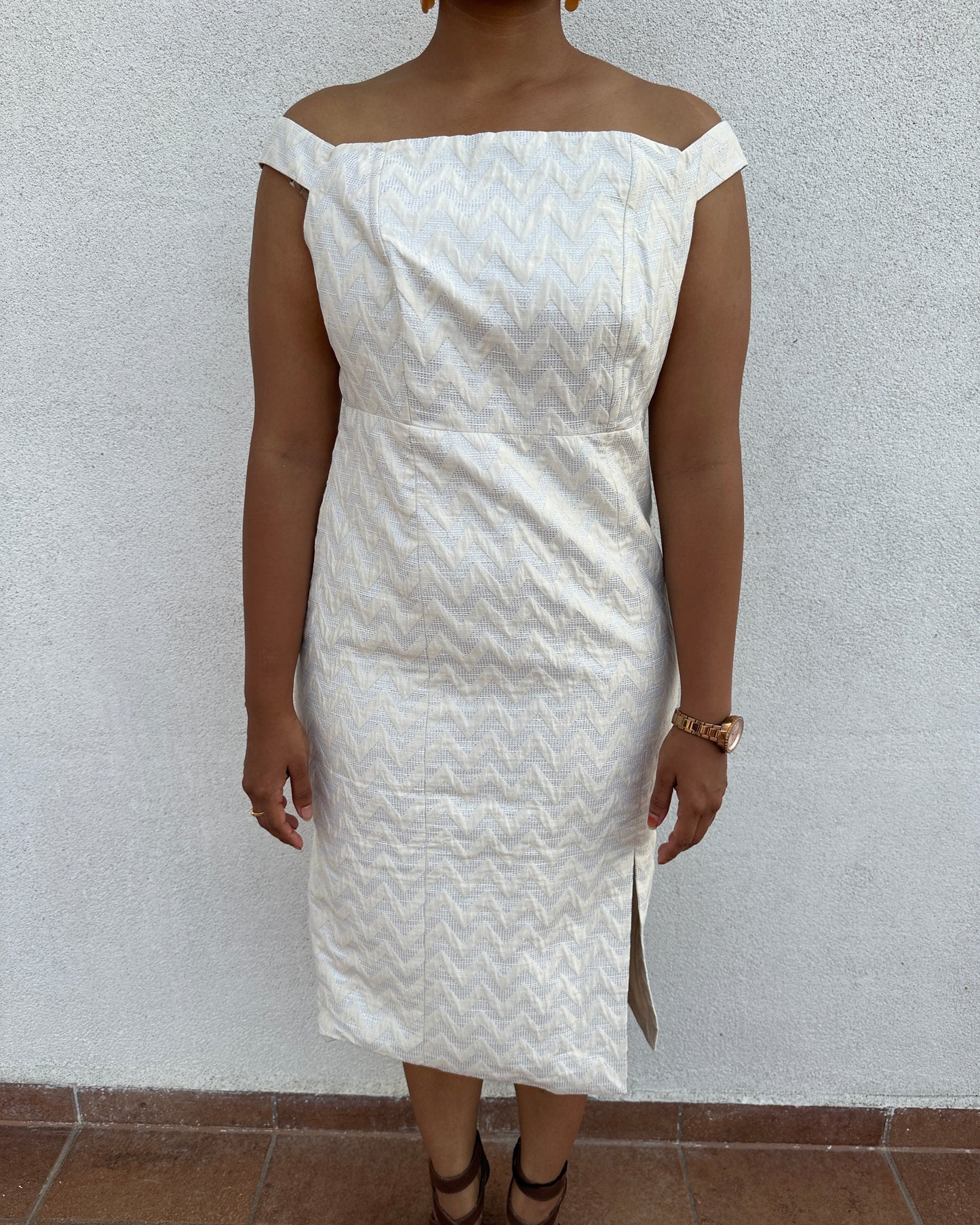 White and silver textured dress