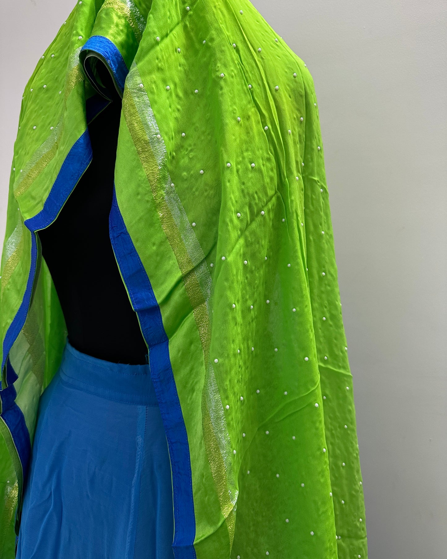 Shaded blue lehenga with green dupatta