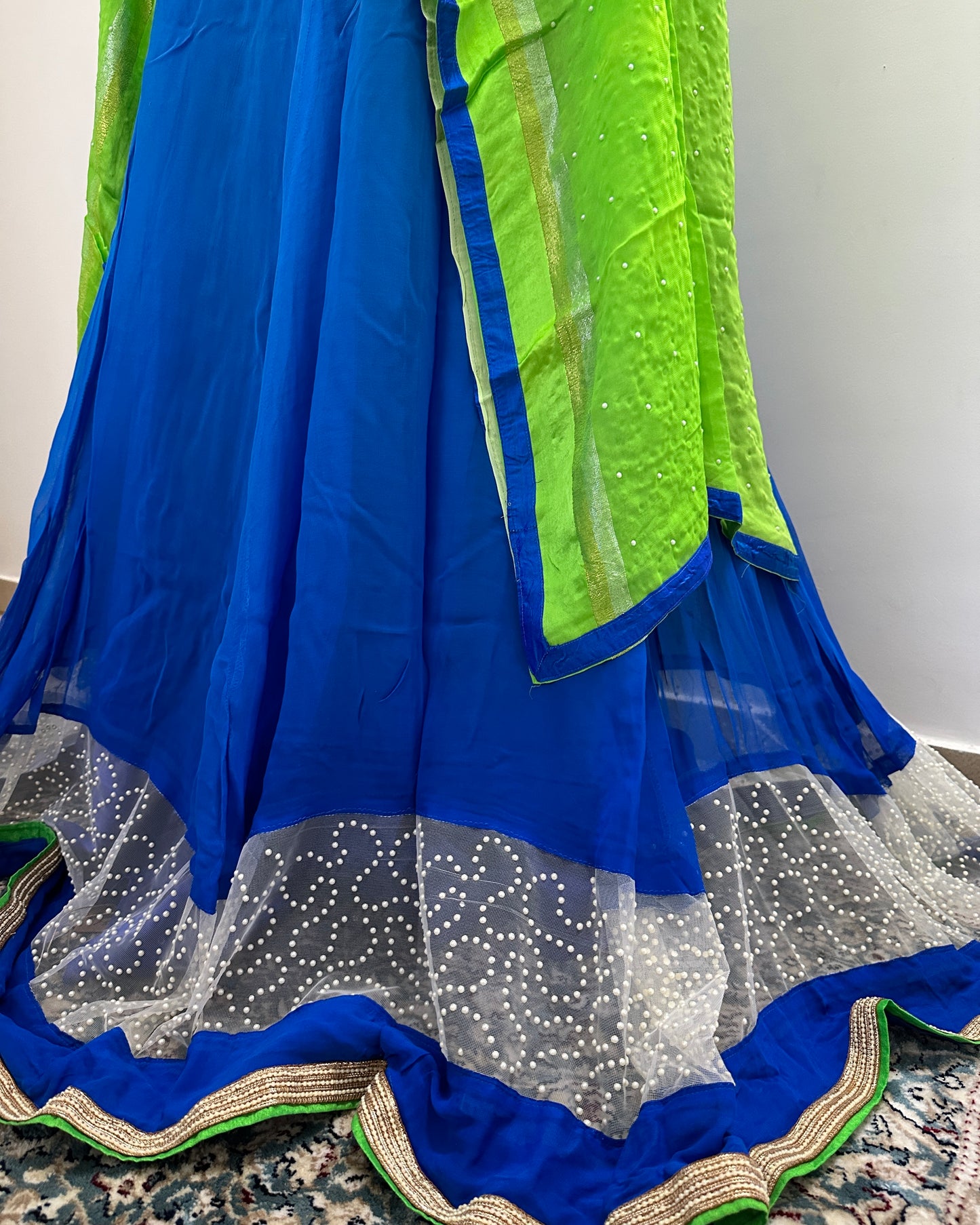 Shaded blue lehenga with green dupatta